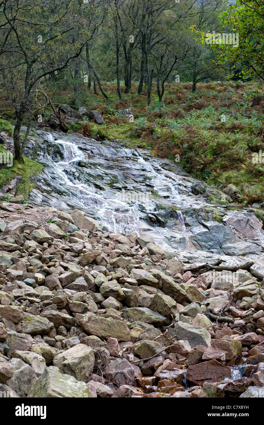 The bottom part of Scale Force waterfall in Buttermere in the Lake District, Cumbria, England