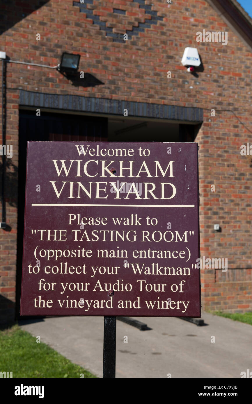 Wickham Vineyards, Wickham, Hampshire, England, UK; notice to visitors Stock Photo