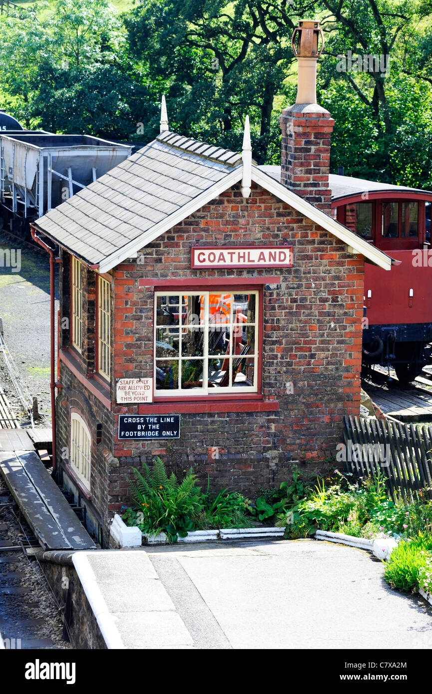 The old signal box at Goathland steam railway train station. Stock Photo