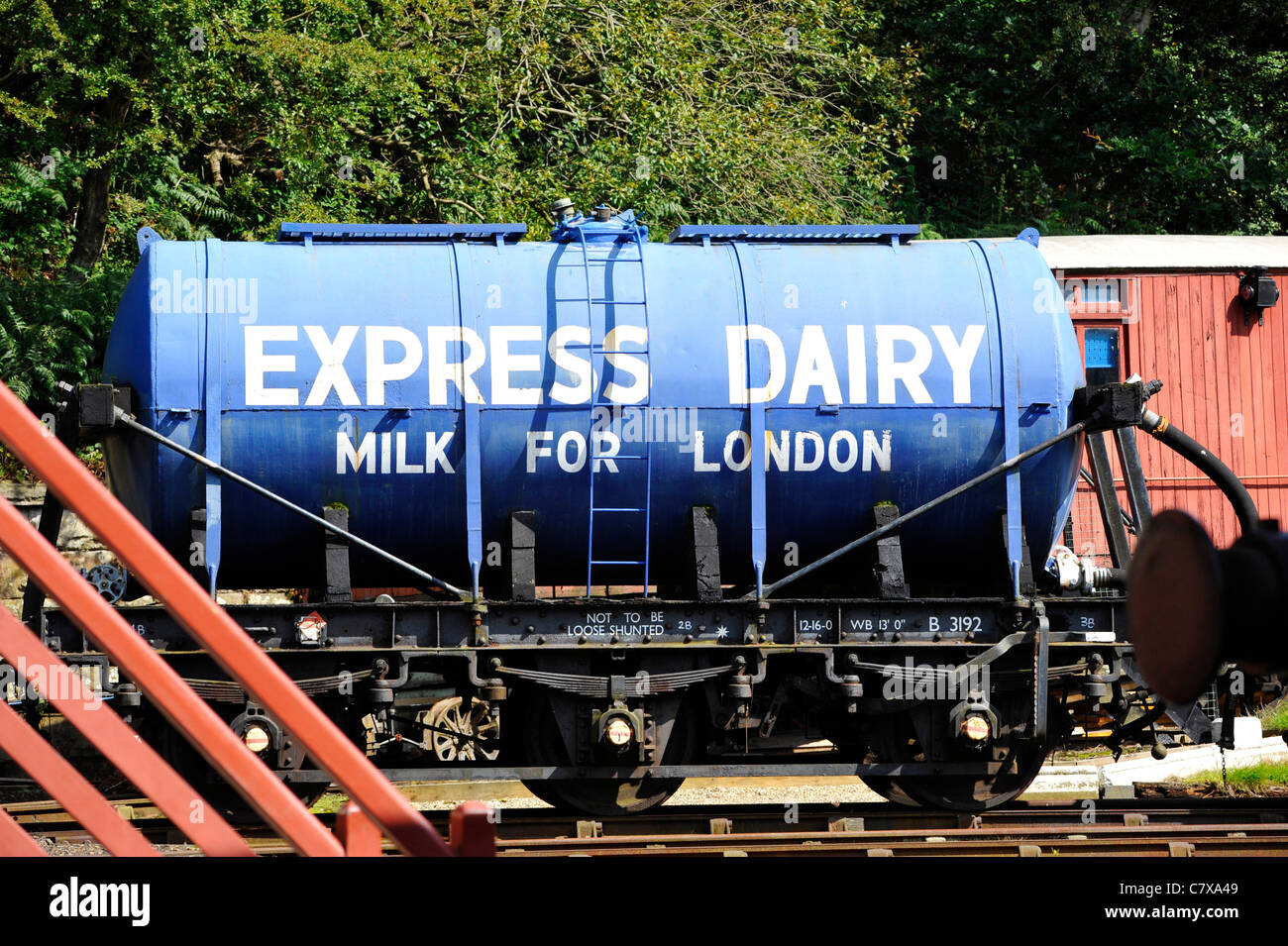 An old Express Dairy milk train tanker at Goathland Stock Photo Alamy