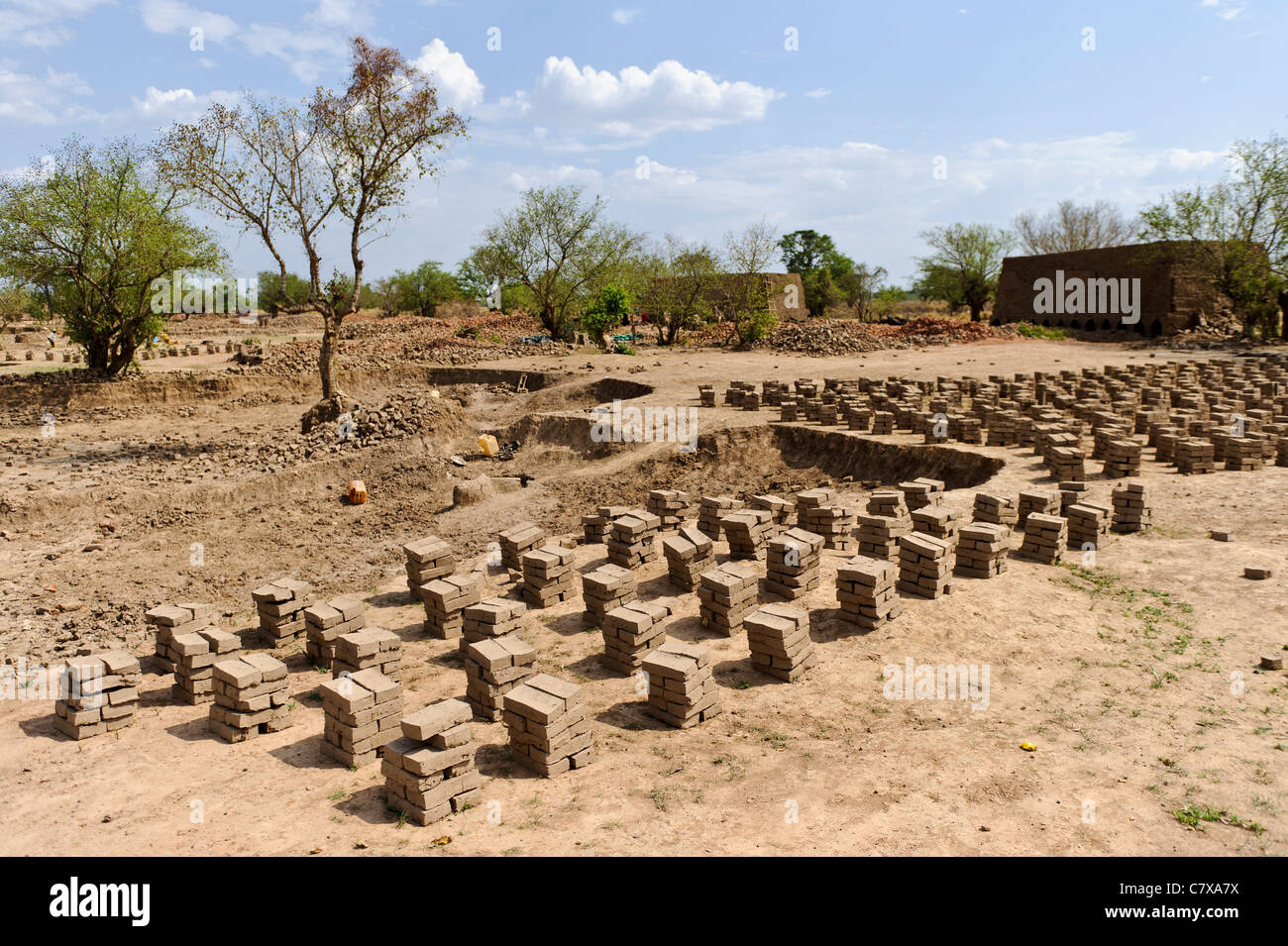 Bricks being manufactured, Wau, Bahr el Ghazal, South Sudan. Stock Photo