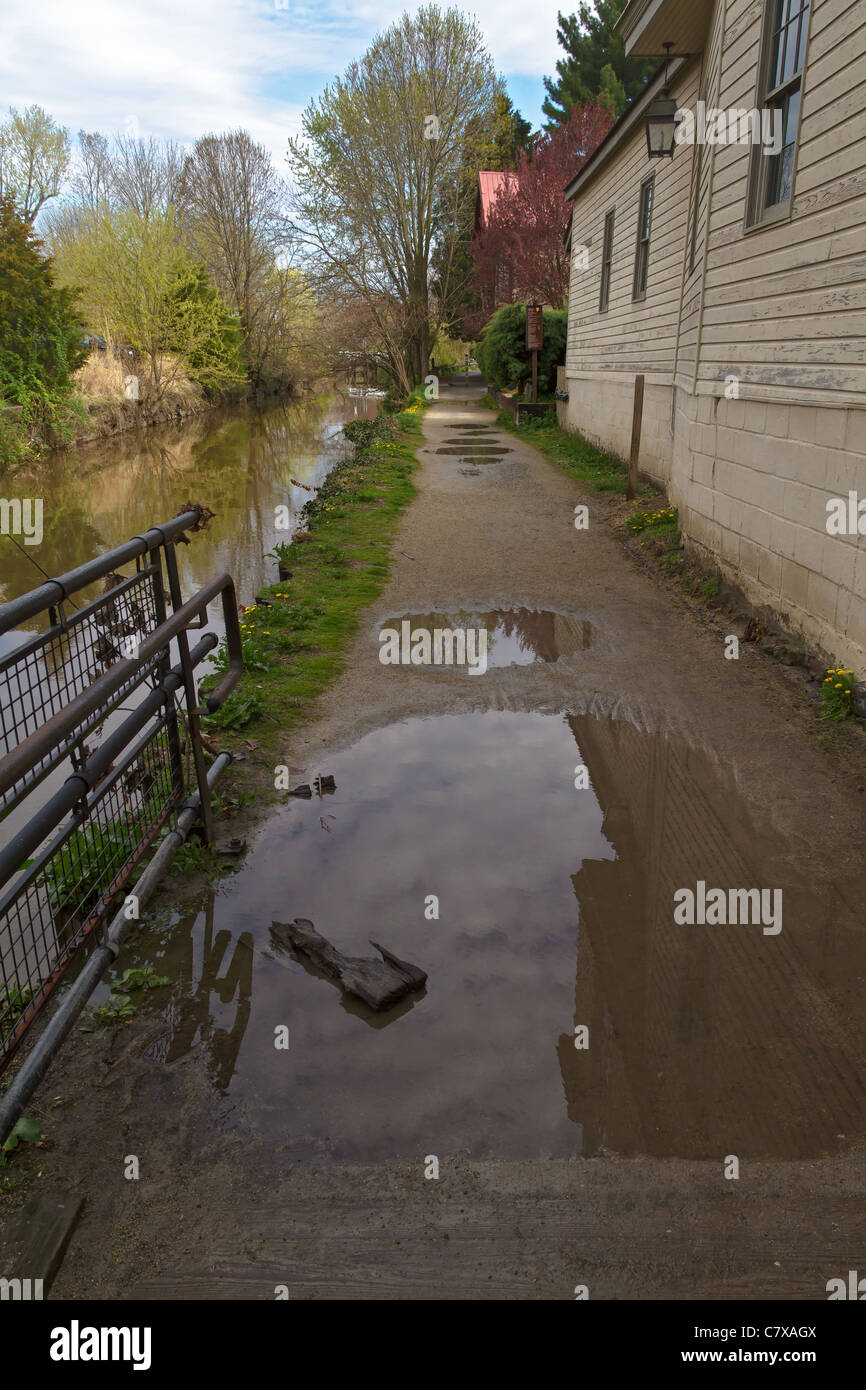 Canal path after a recent rainfall in Lambertville, New Jersey Stock