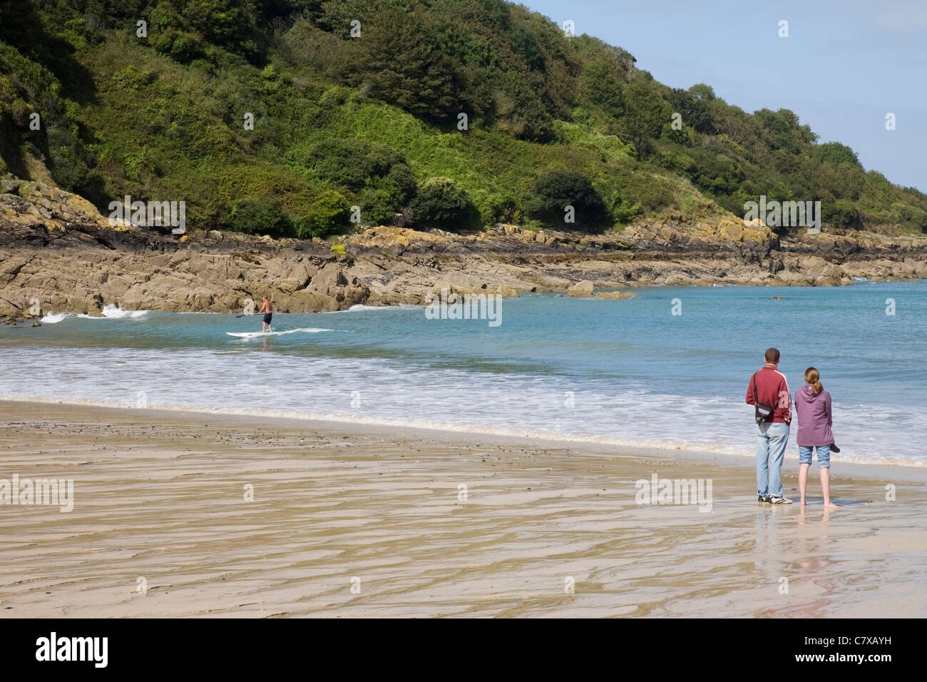 The sheltered beach at Carbis Bay near St Ives in Cornwall, England. Stock Photo