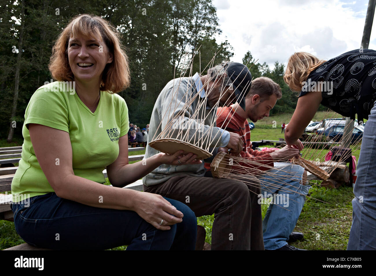 Basket weaving or basketmaking process in Lielupes Ikskile area Latvia Stock Photo