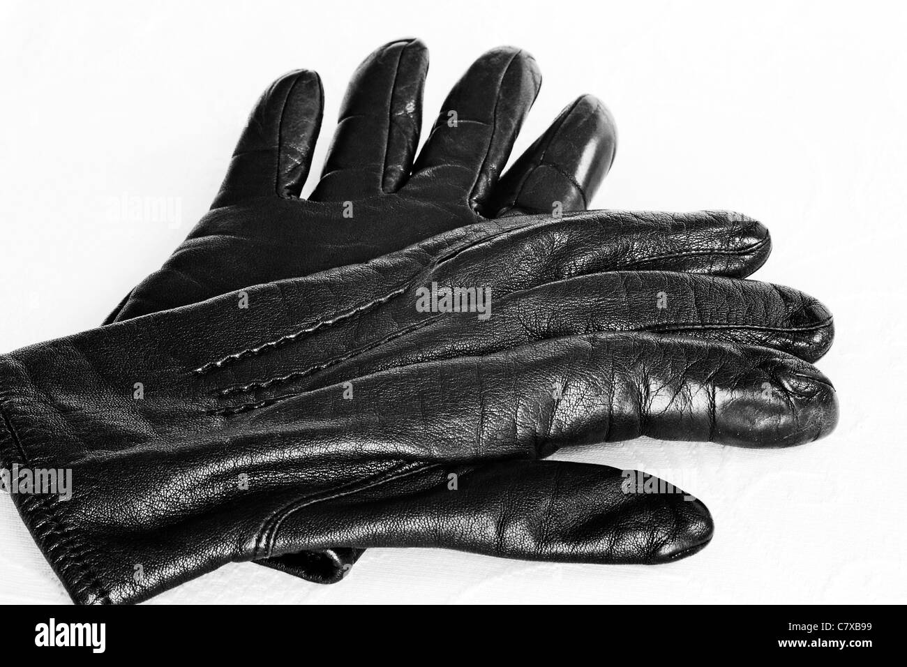 Black Leather Gloves. Stock Photo