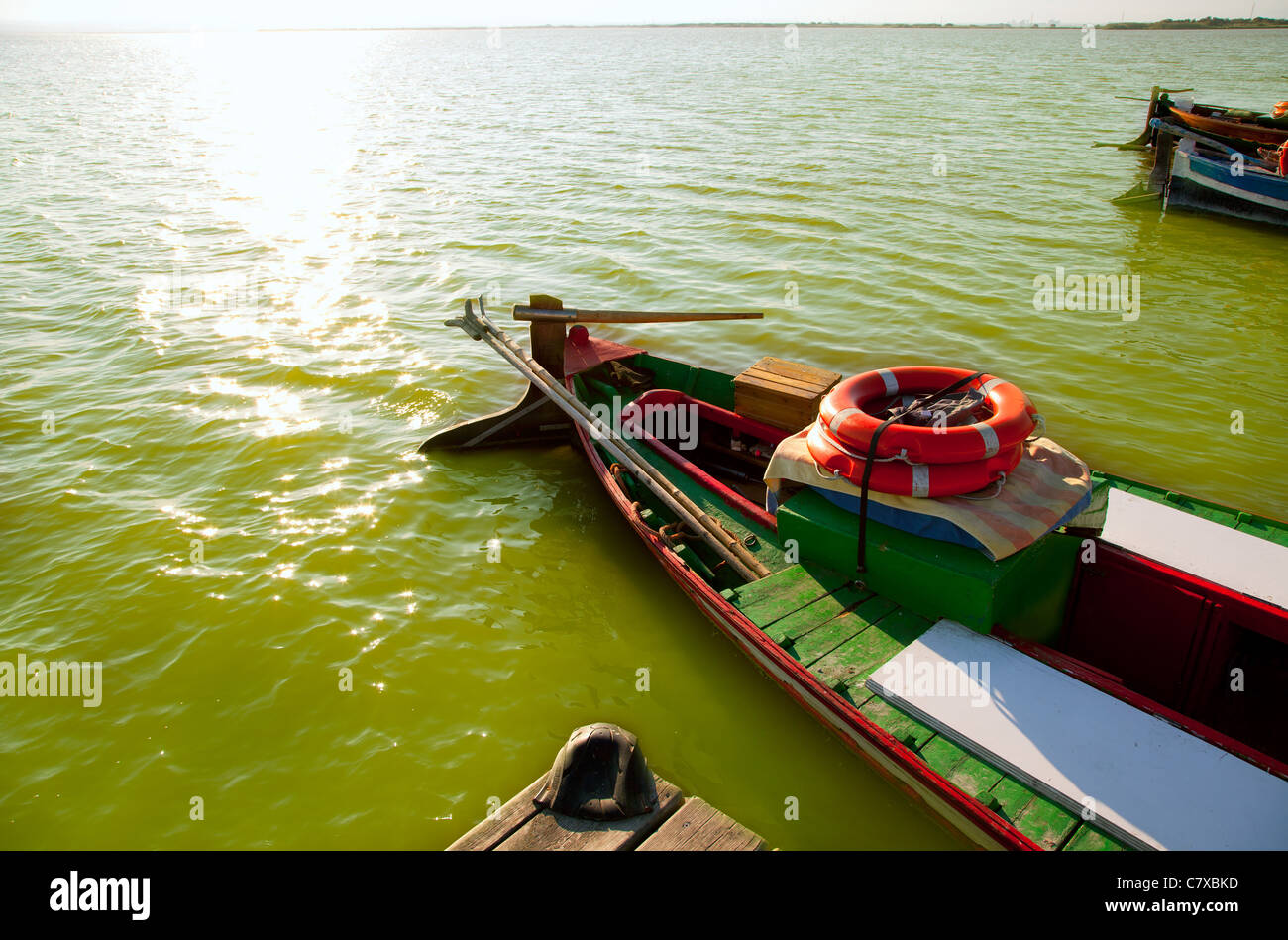 Albufera lake traditional boats in Valencia Spain Stock Photo