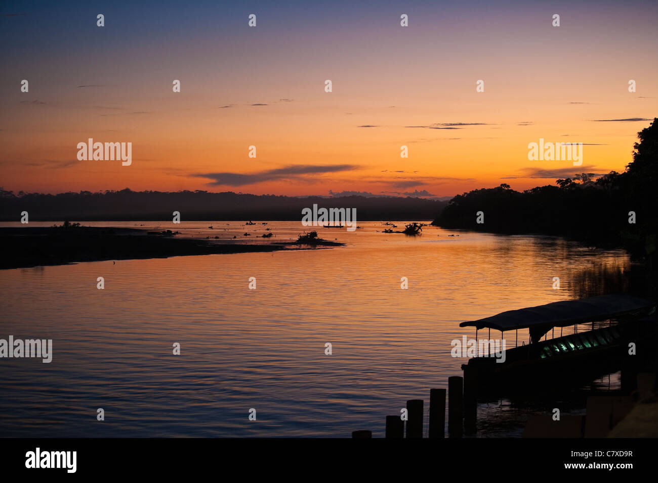 Sunset view of Rio Napo, Coca Ecuador Stock Photo