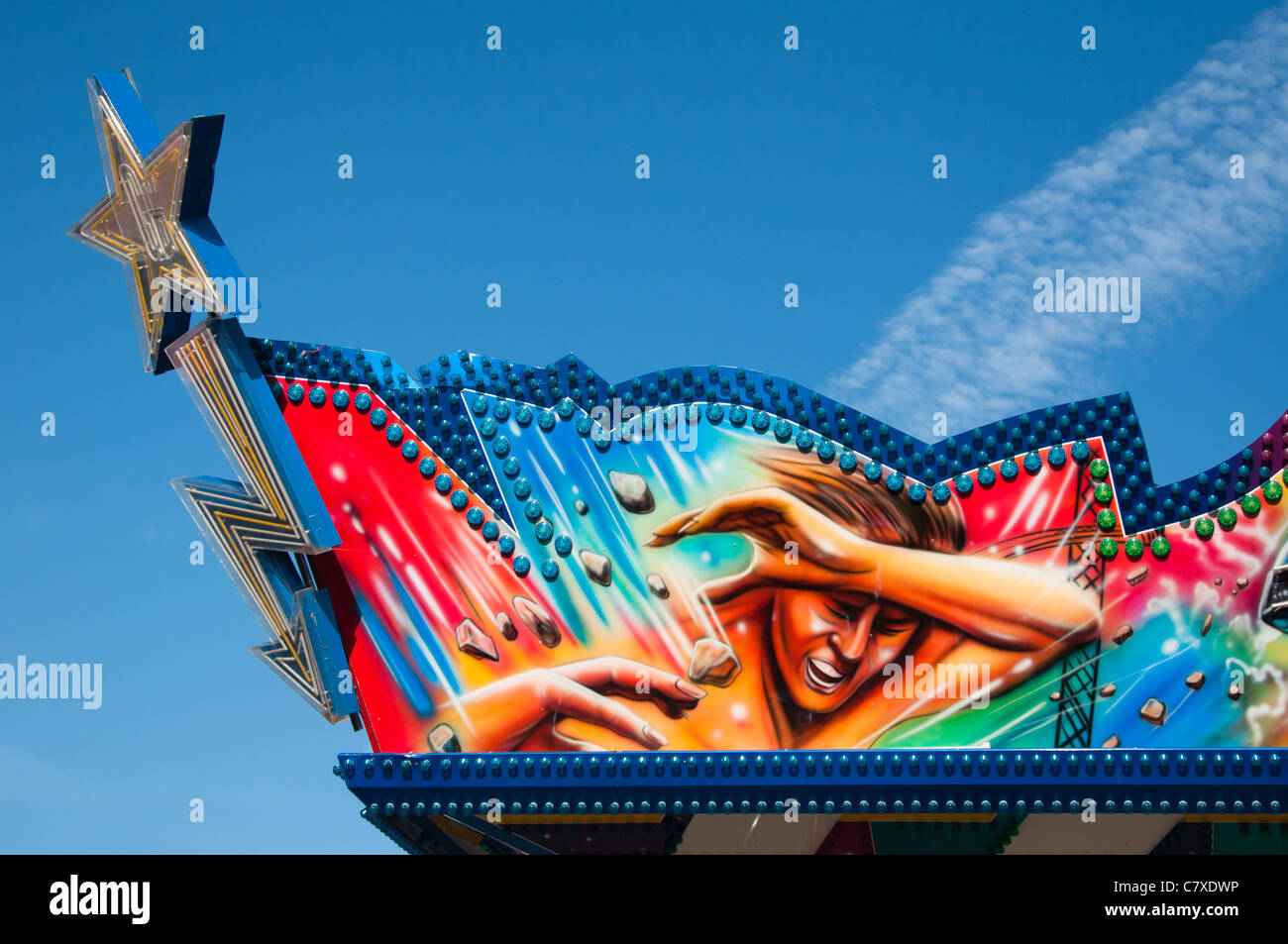 Stuttgart, Germany – September 25, 2011: Very colorful and artistic decoration at a fun fair attraction at the Cannstatter Wasen Stock Photo