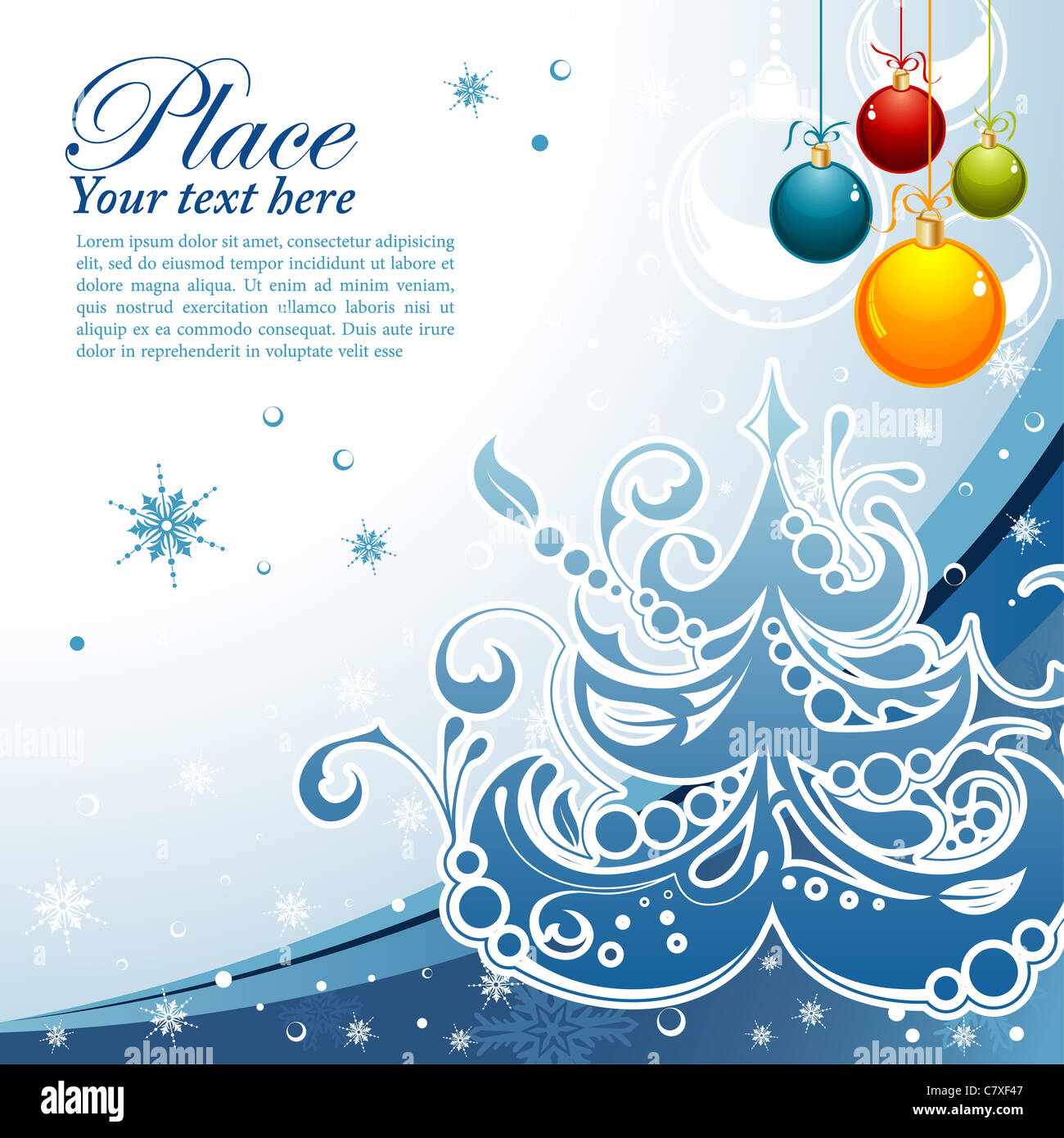 Christmas frame with tree, floral and snowflake, vector illustration ...