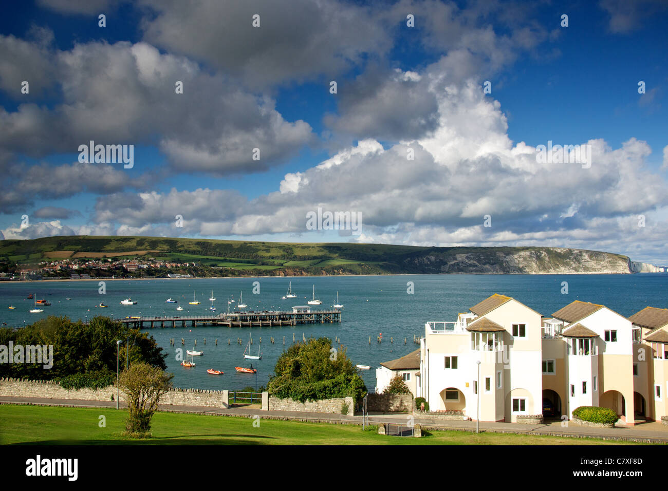 Swanage Bay from Peveril Point Road, Swanage, Dorset, UK Stock Photo