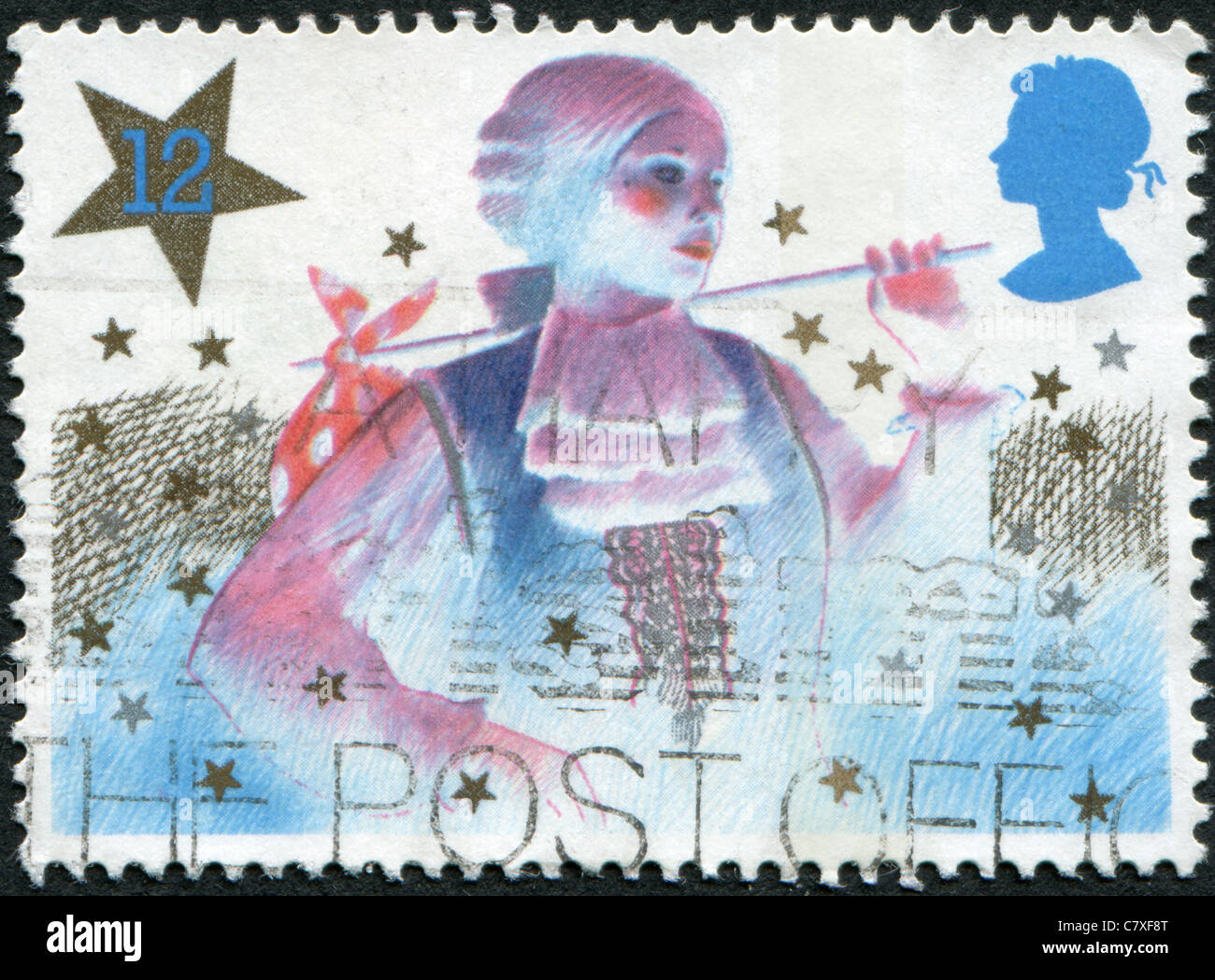 UNITED KINGDOM - 1985: A stamp printed in England, shows a Christmas Pantomime: Principal boy Stock Photo