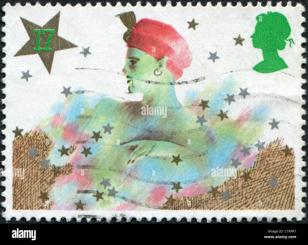 UNITED KINGDOM - 1985: A stamp printed in England, shows a Christmas Pantomime: Genie Stock Photo
