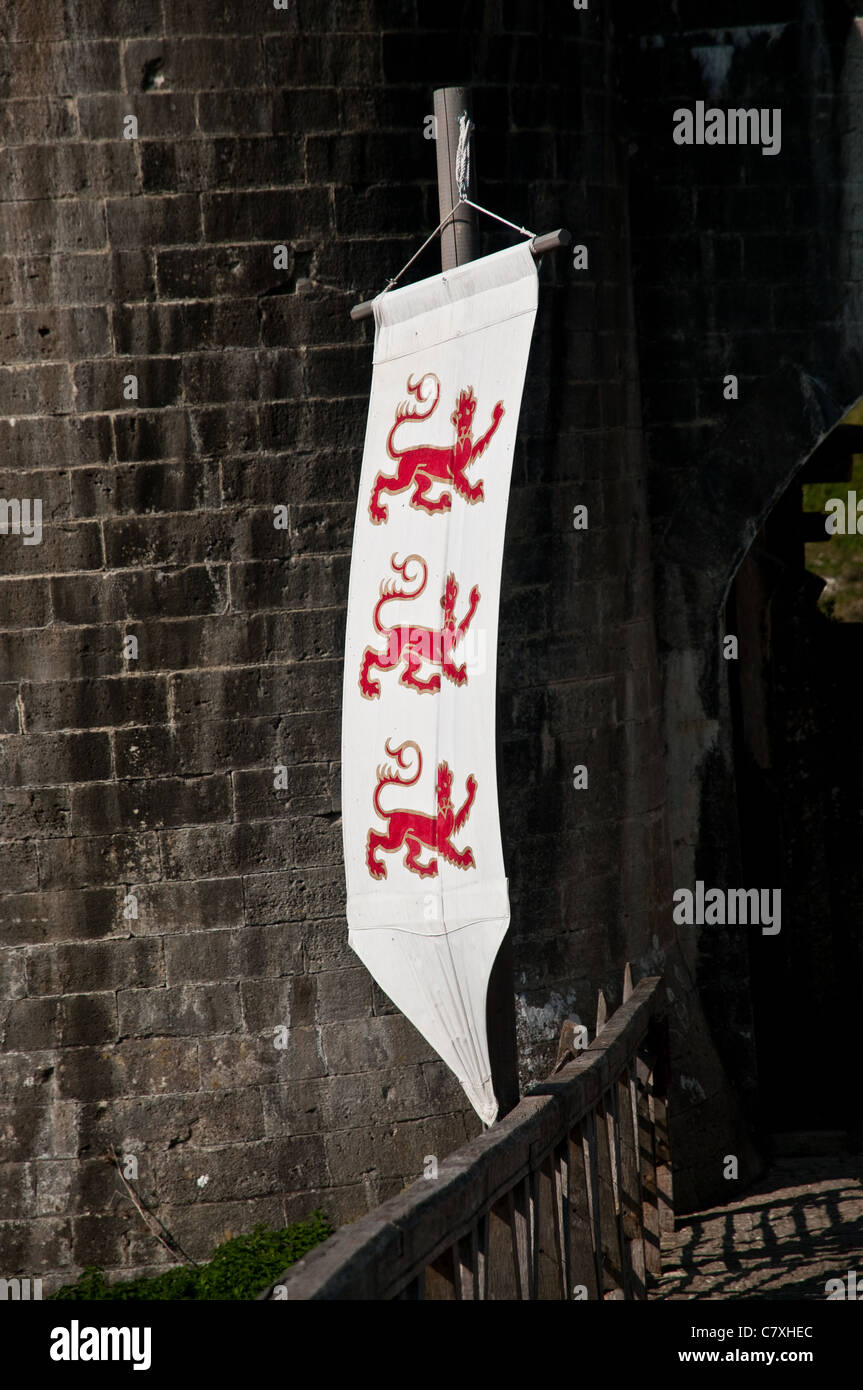 English flag outside castle walls Stock Photo