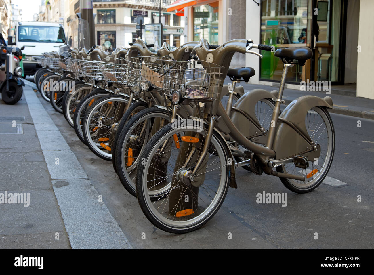 Bikes for rent in the street in Paris, France Stock Photo Alamy