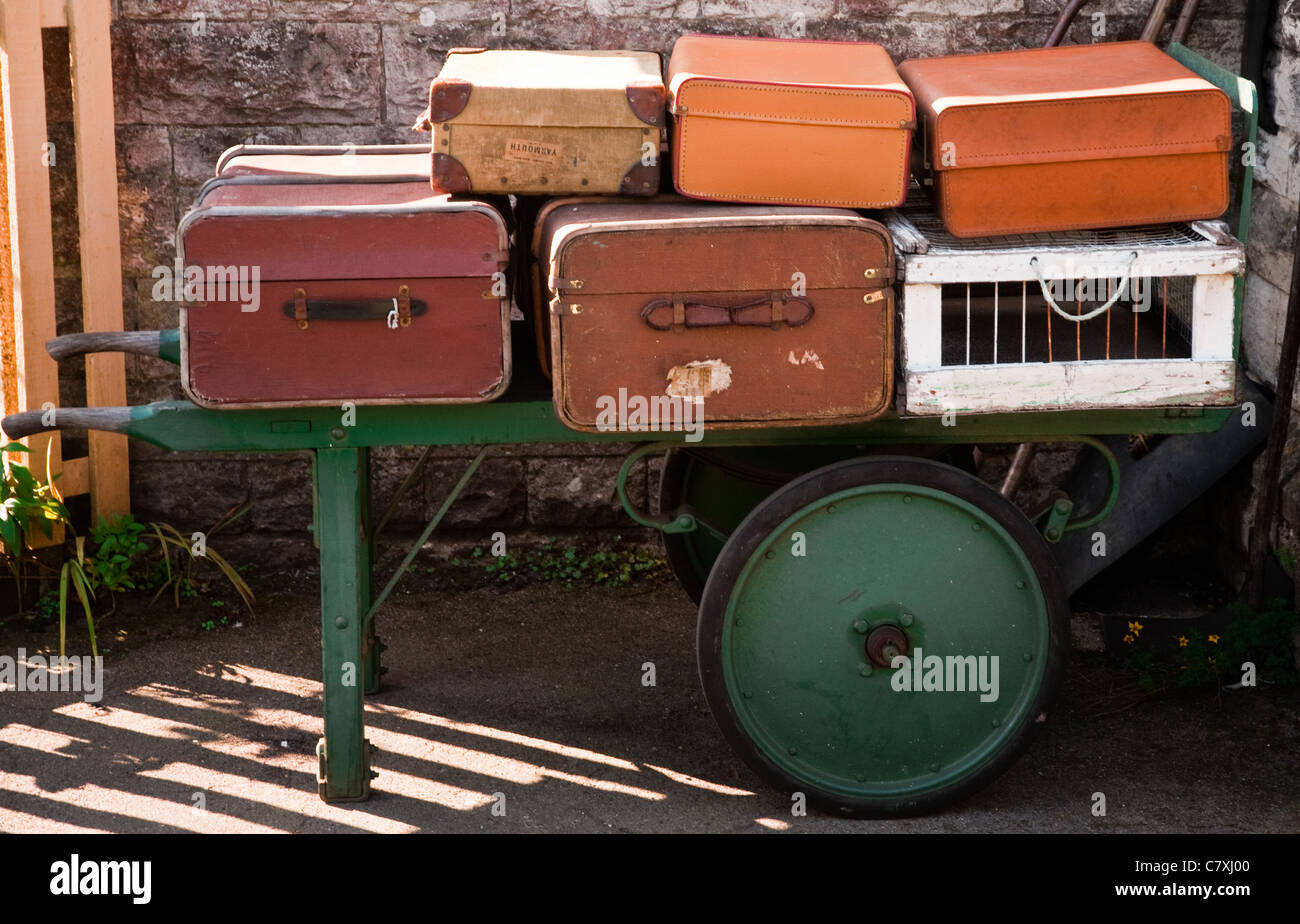 Old fashioned luggage carts with suitcases Stock Photo Alamy