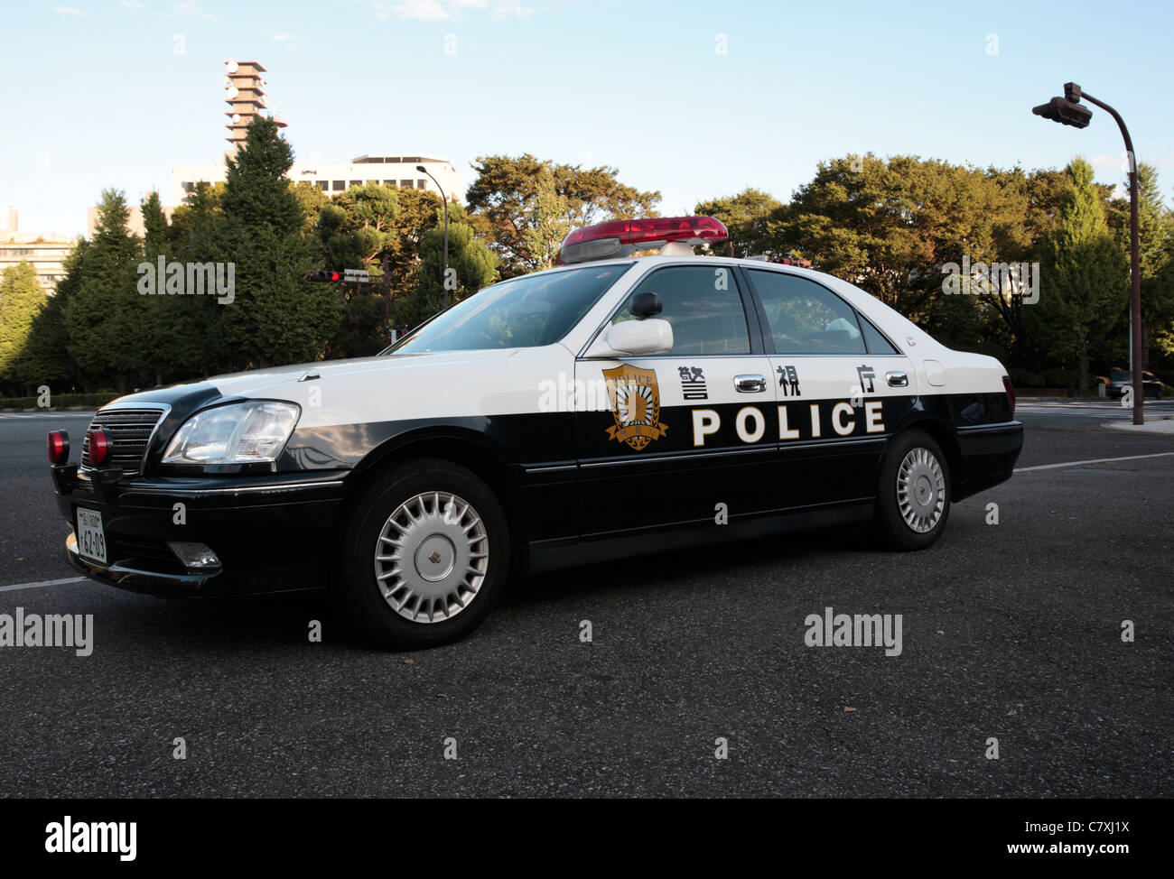 TOKYO - SEPTEMBER 23: Close-up of a Japanese police car on September 23, 2011 in Tokyo. Stock Photo