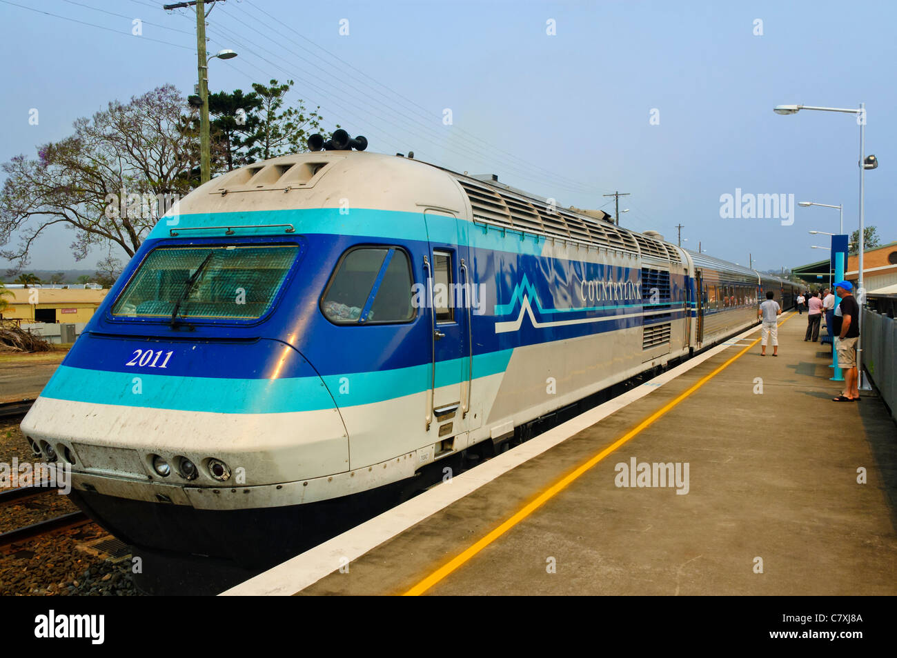 Streamlined long-distance train Stock Photo