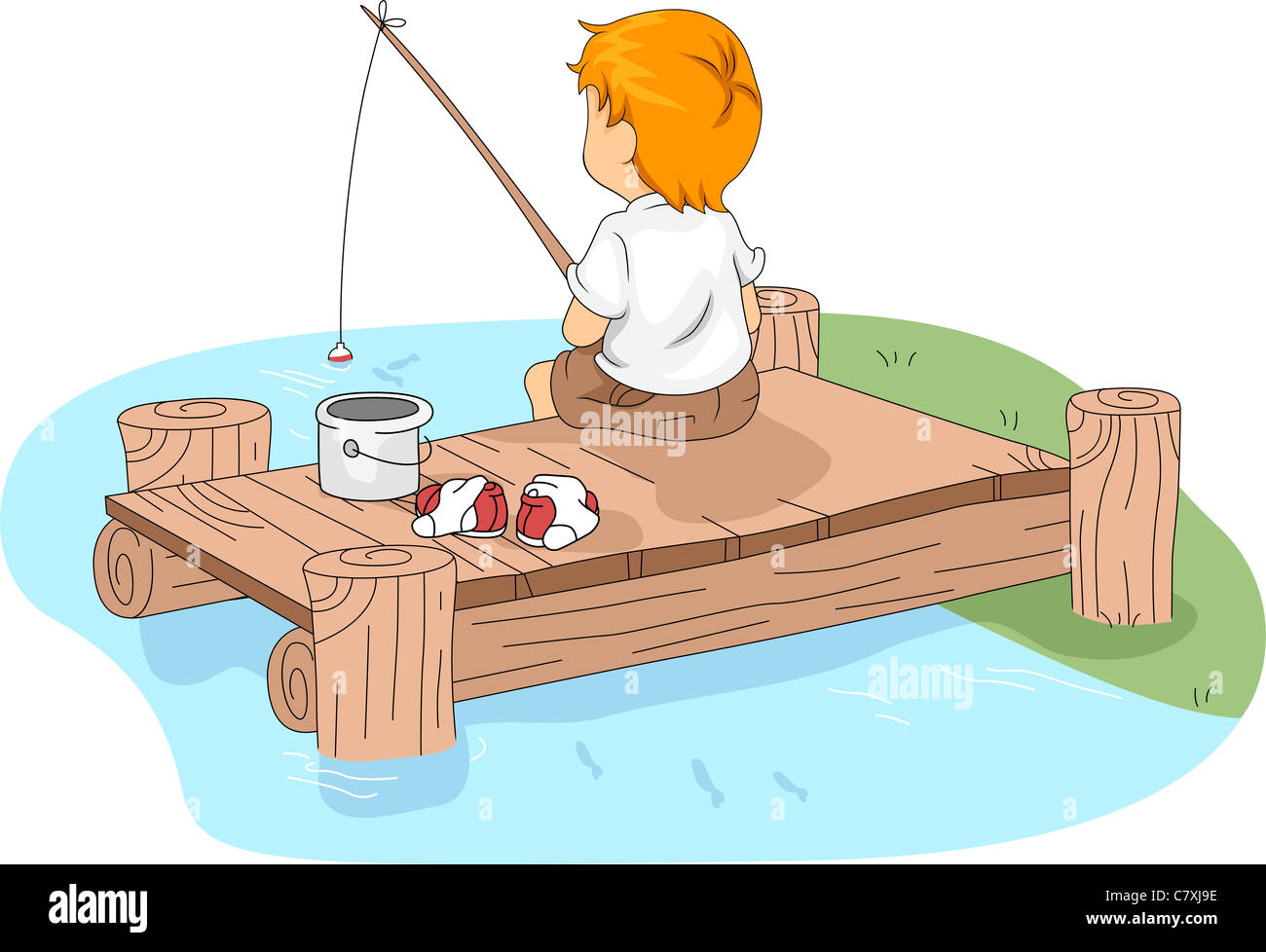 Illustration of a Kid Fishing Stock Photo - Alamy