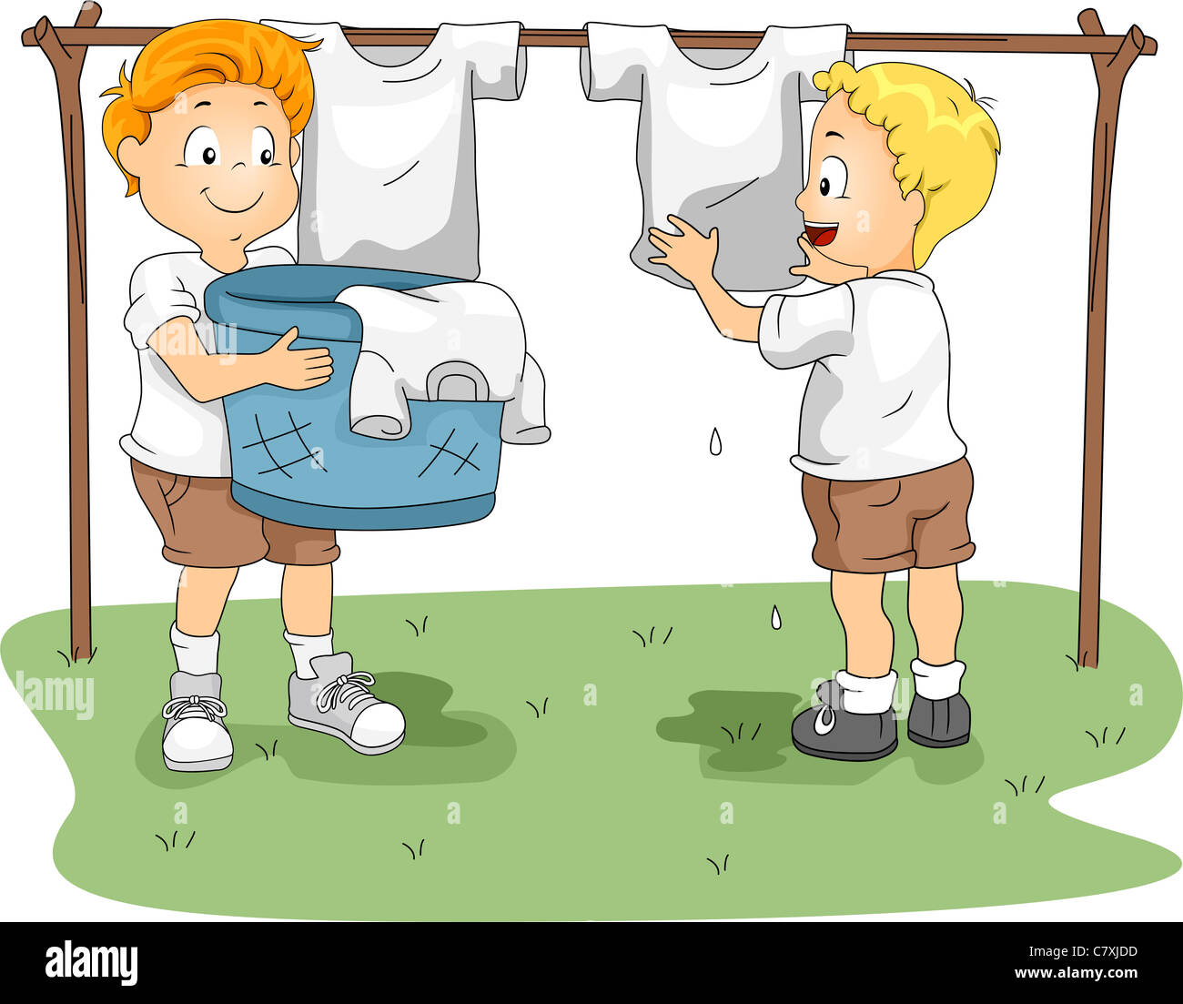 Illustration of Kids Hanging Clothes to Dry Stock Photo Alamy