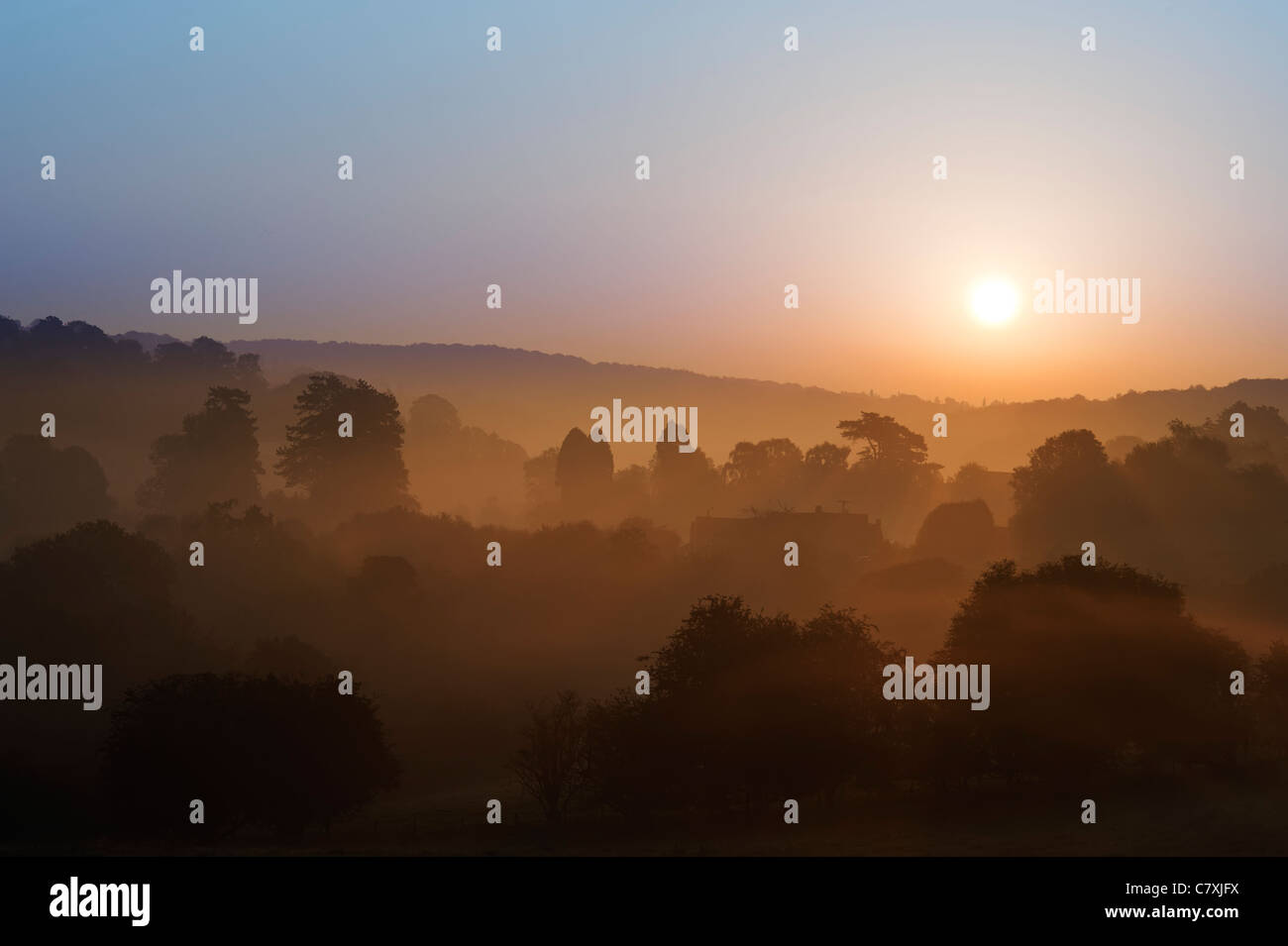 Sunrise at Selsley, Gloucestershire Stock Photo