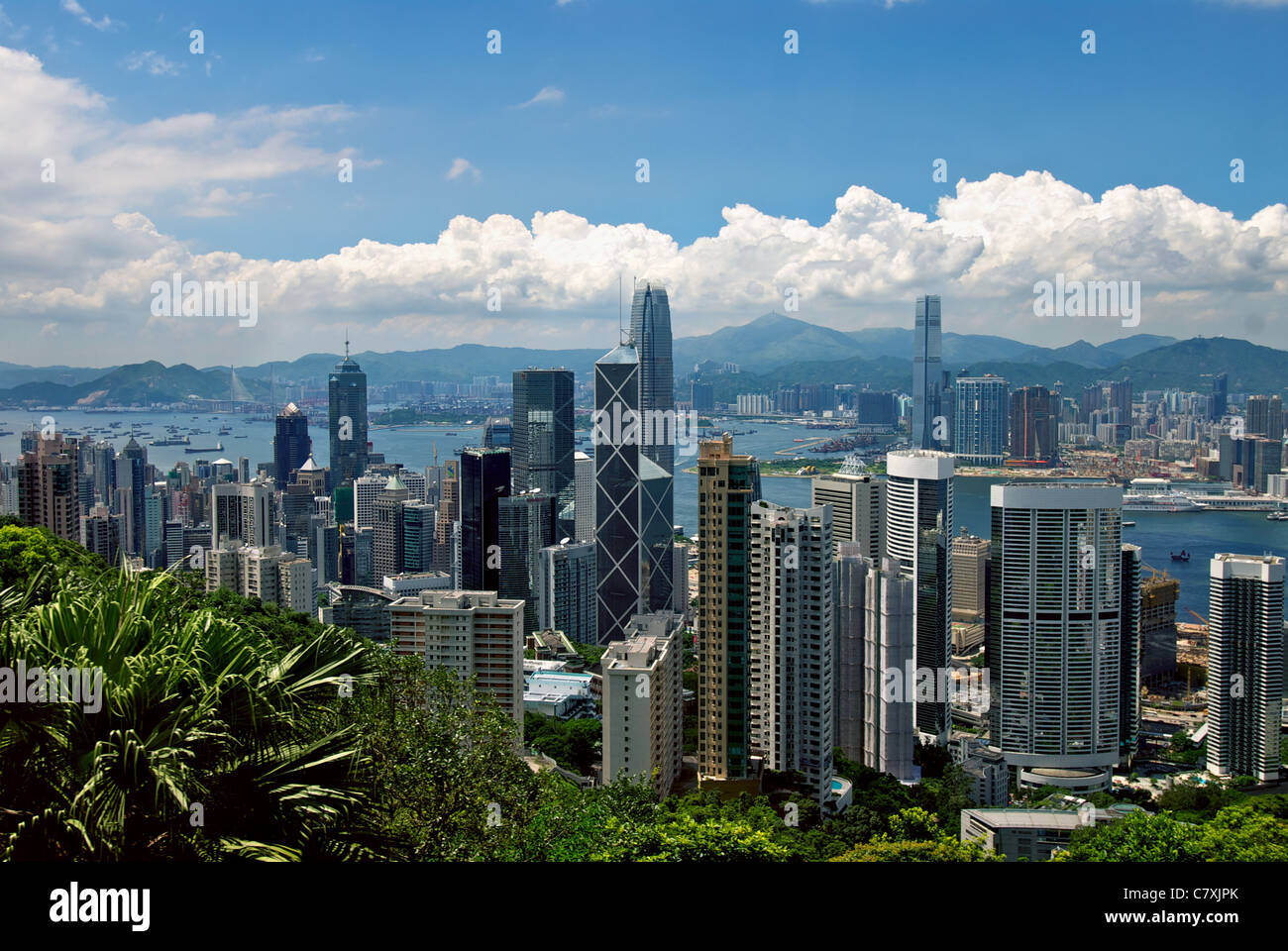 A view of Central Hong Kong, including Pacific Place, the Bank of China Tower, IFC2, ICC, The Center and Chung Kong Centre. Stock Photo
