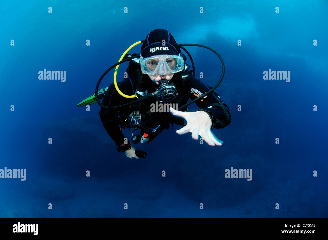 Scuba Diver giving Signal for Problems Stock Photo