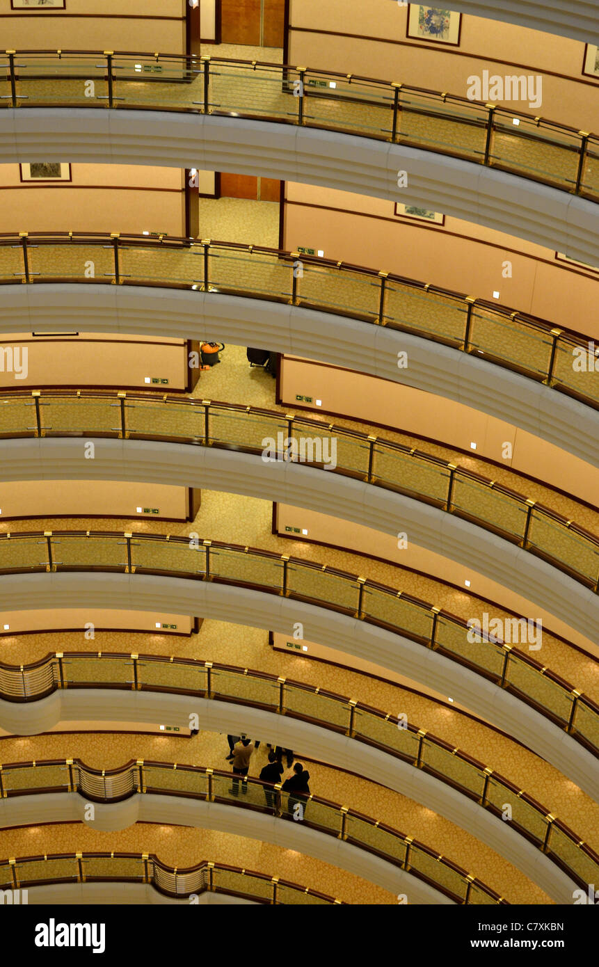 Detail view of a section of the Grand Hyatt hotel's atrium which is situated in the top section of the Jin Mao Tower. Stock Photo