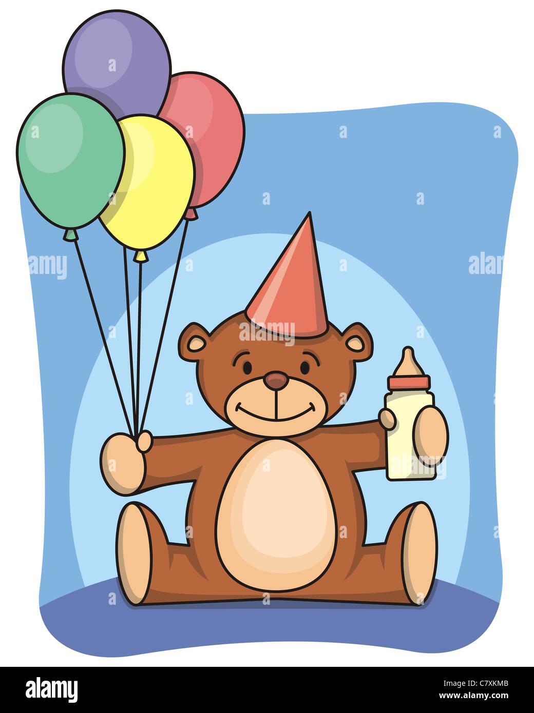 Teddy bear celebrating 1st birthday. Stock Photo