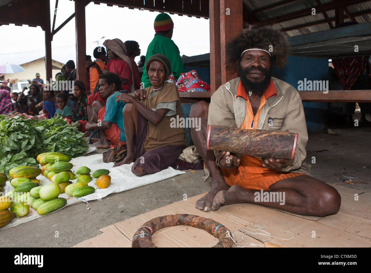 Market of Wamena, Baliem Valley, West Papua, Indonesia Stock Photo
