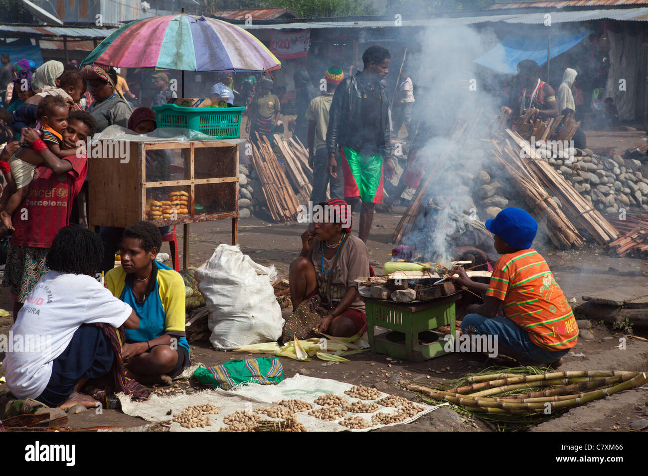 Market of Wamena, Baliem Valley, West Papua, Indonesia Stock Photo