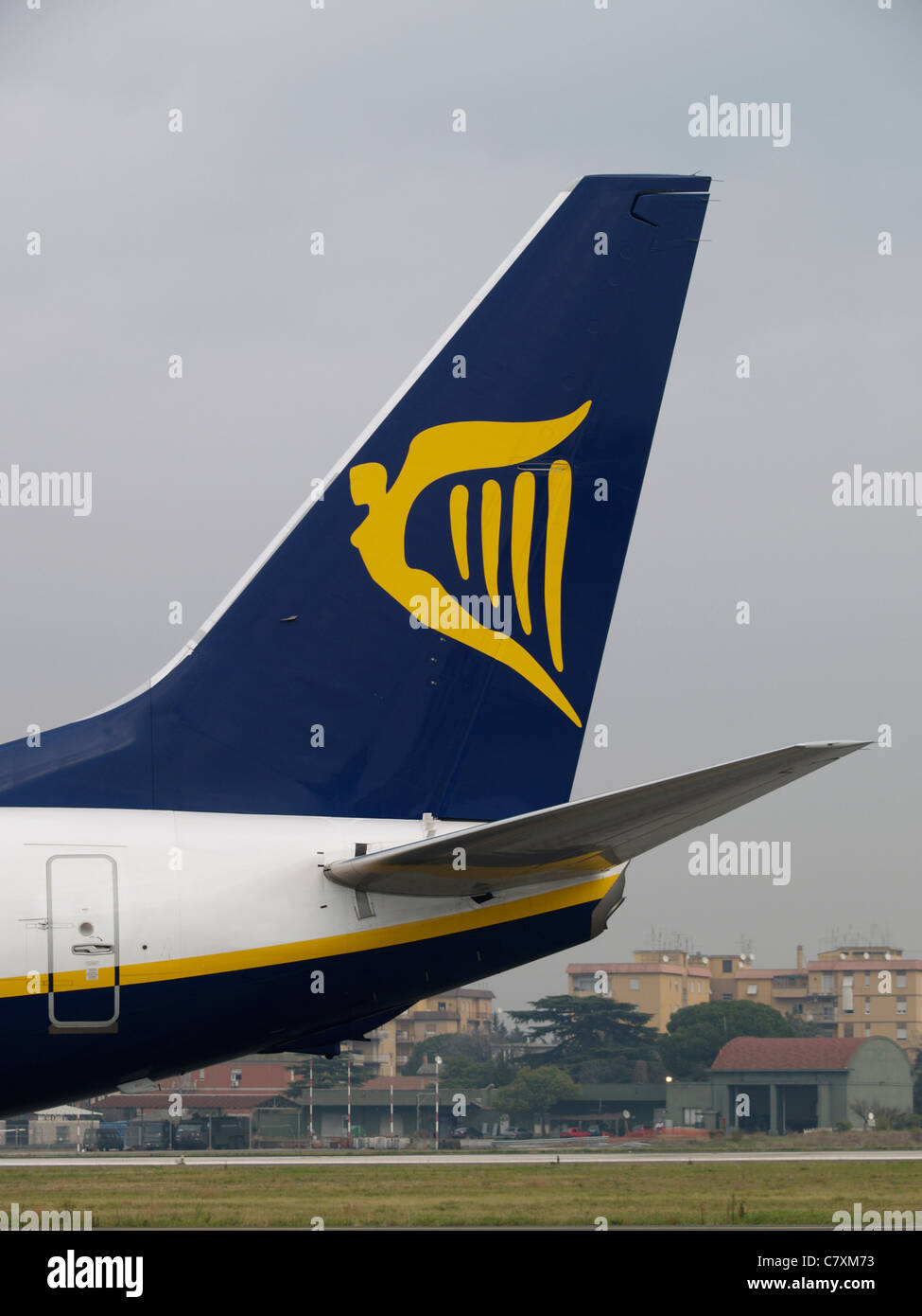 Tail of a Ryanair Boeing 737-800 with company logo photographed at Ciampino Airport Rome Italy Stock Photo