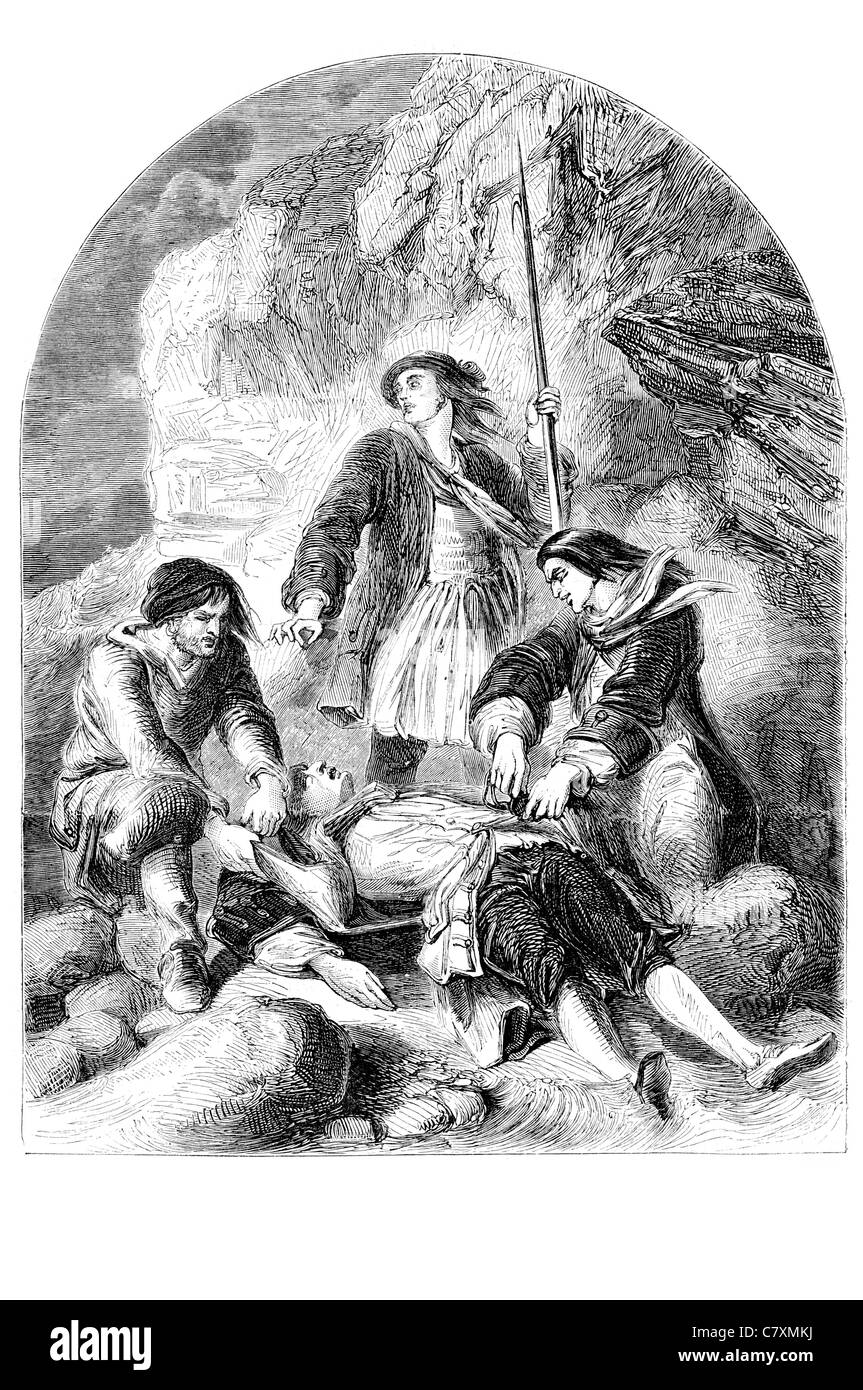 Wreckers stripping dead body Admiral of the Fleet Sir Cloudesley Shovell 1707 English naval officer British hero disastrous ship Stock Photo