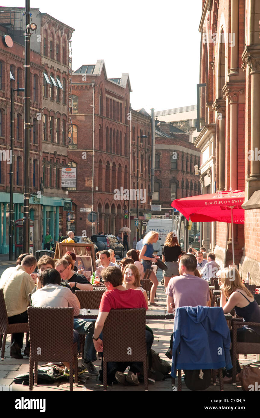 Street scene in the Norther Quarter district of city centre Manchester. Stock Photo