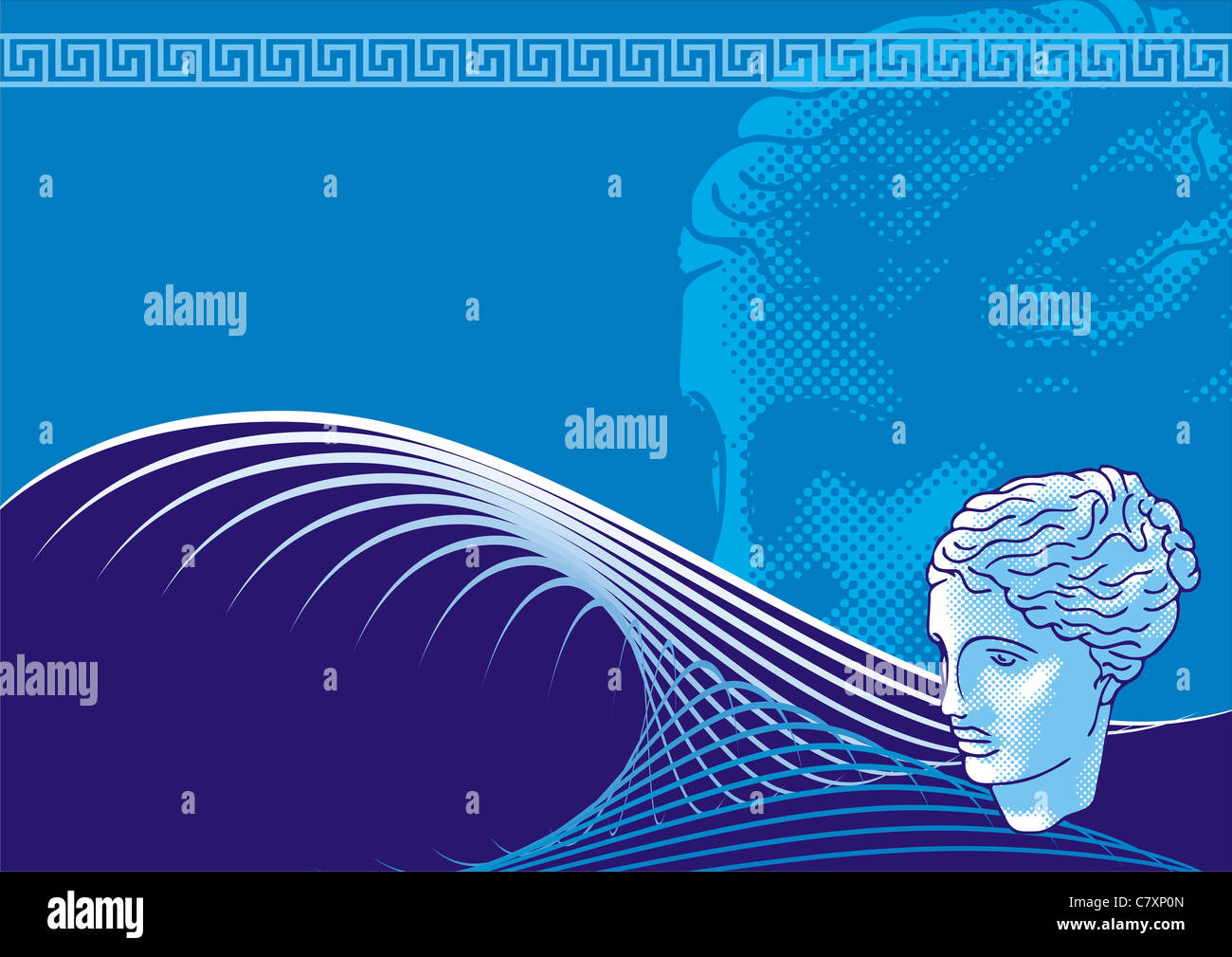 Venus head in blue background. Great for presentations or a page layout. Stock Photo