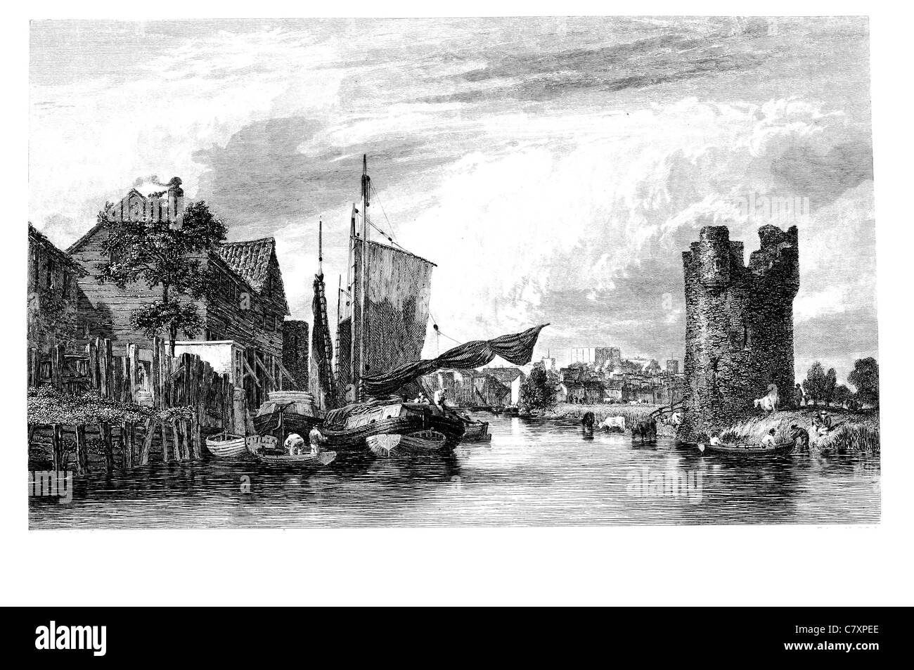 devils tower king street Cow Tower historic military River Wensum Norwich Norfolk Castle castles architecture Hill crag Stock Photo