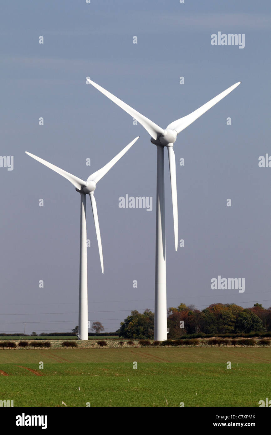 Wind turbines under a blue sky Stock Photo - Alamy