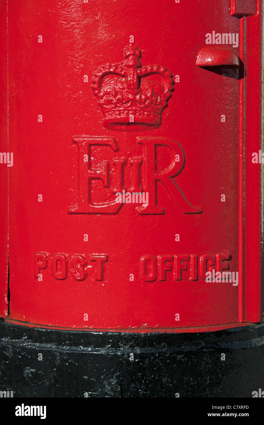 The front of a red Royal Mail post box, UK Stock Photo