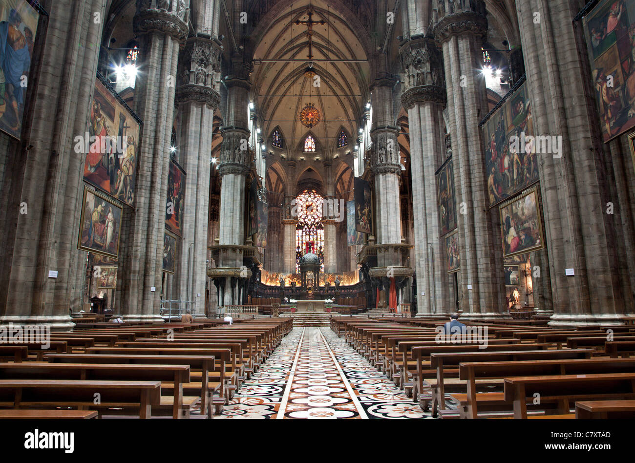 Milan - main nave of Dom Stock Photo