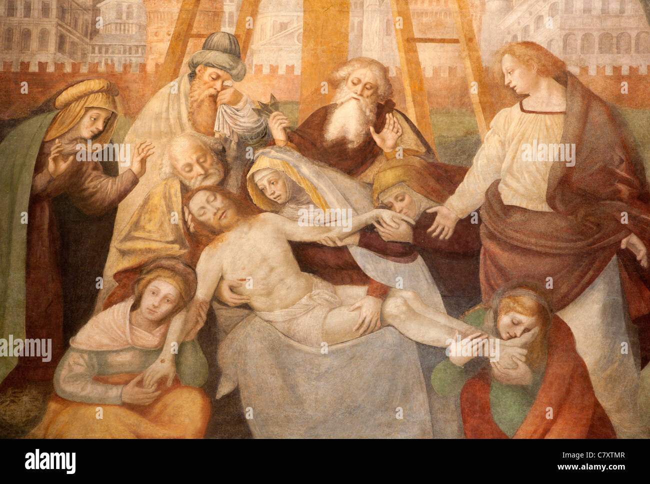 Milan - Deposition of Christ - Giovani Battista della Cerva 1545-1546 - Saint Ambrosius church Stock Photo