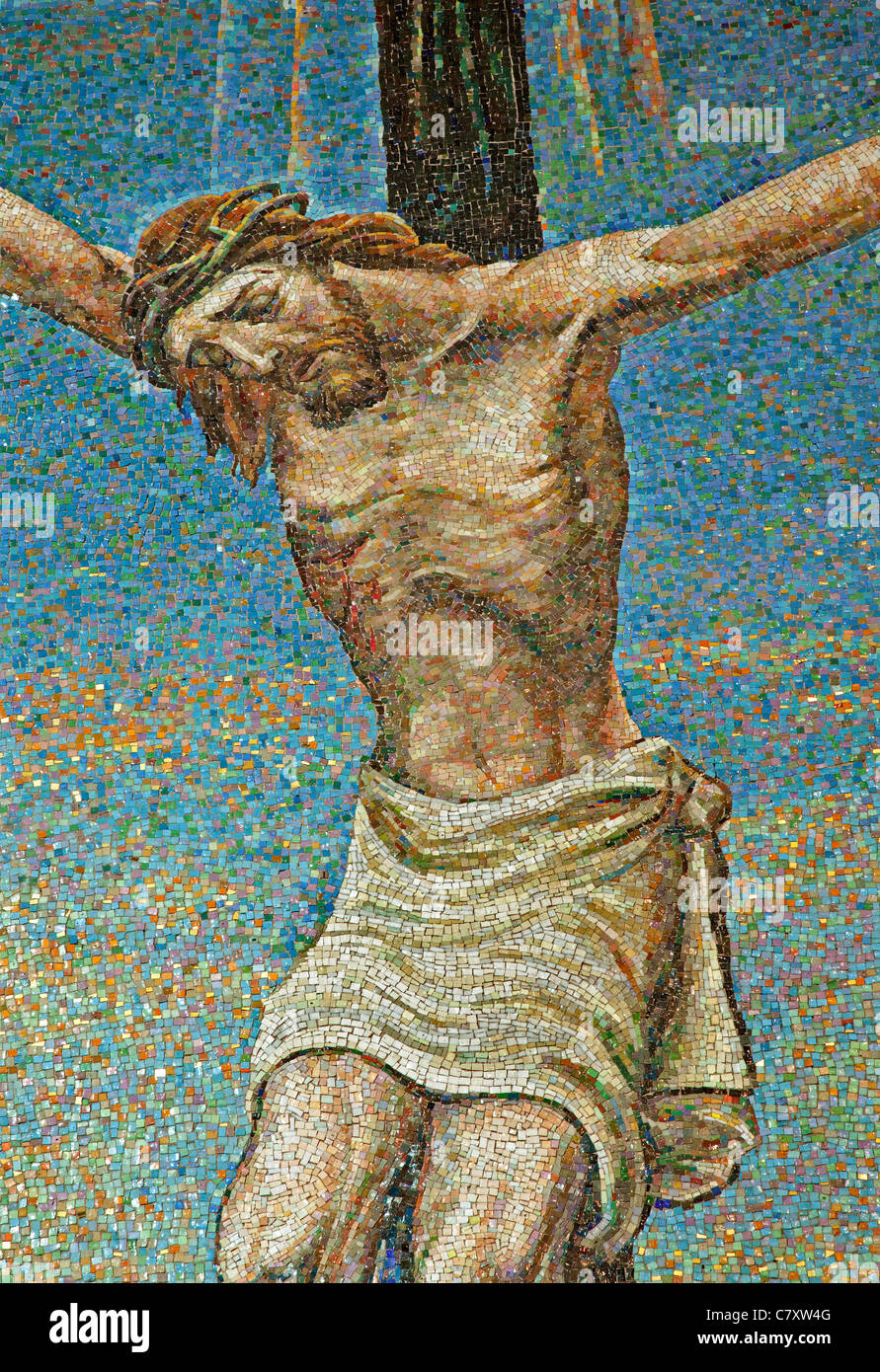 Milan - mosaic - Jesus on the cross - San Agostino church Stock Photo