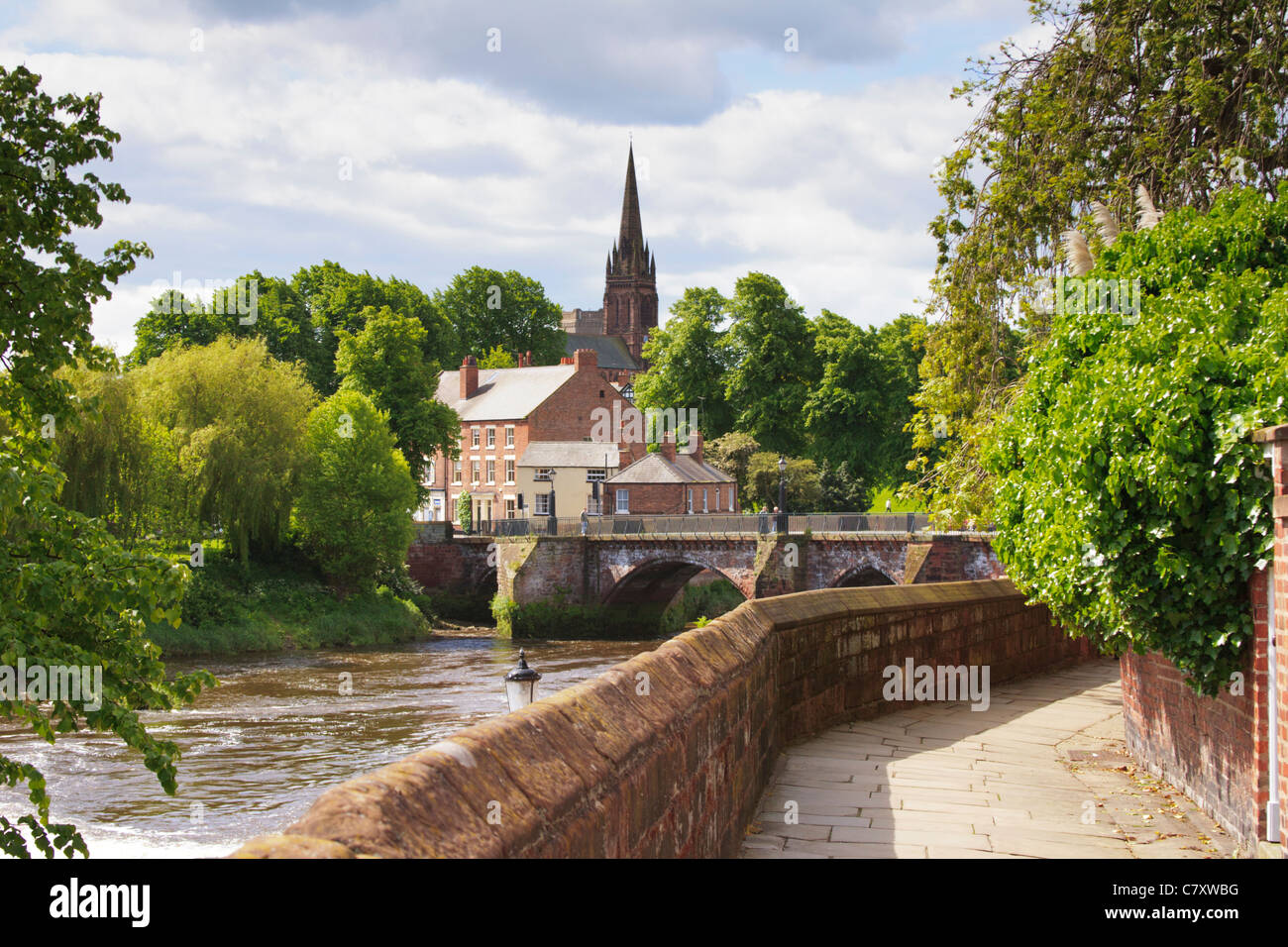 Chester looking along the city walls onto the river Dee. Stock Photo