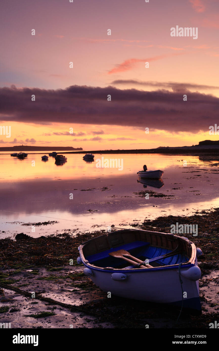 Pendrathen bay striking sunrise, St Marys, Scilly Isles. Stock Photo