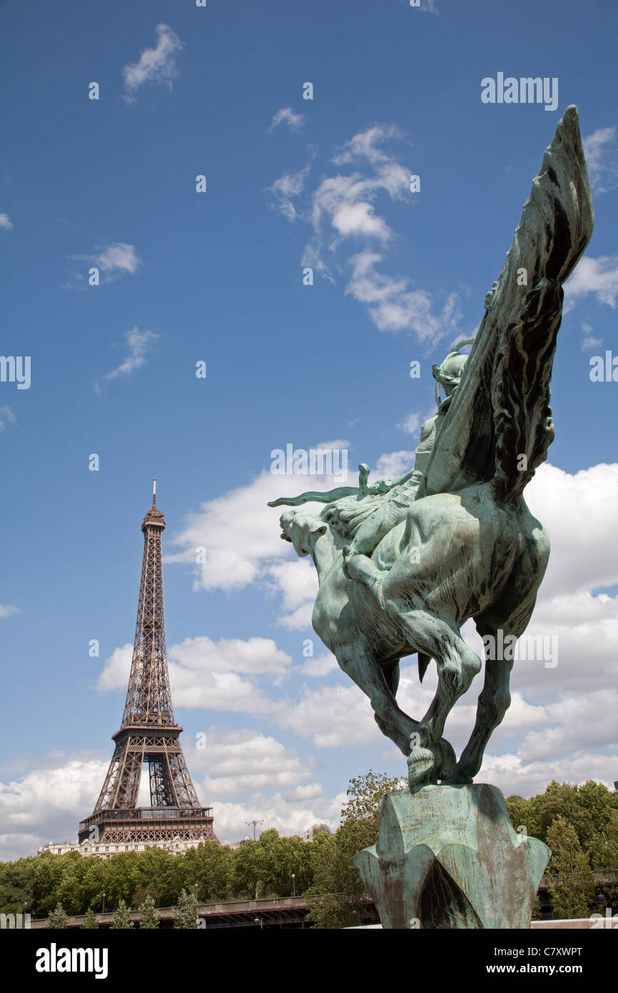 Paris - Eiffel tower and statue of Joan of Arc by Holger Wendekinch Stock Photo