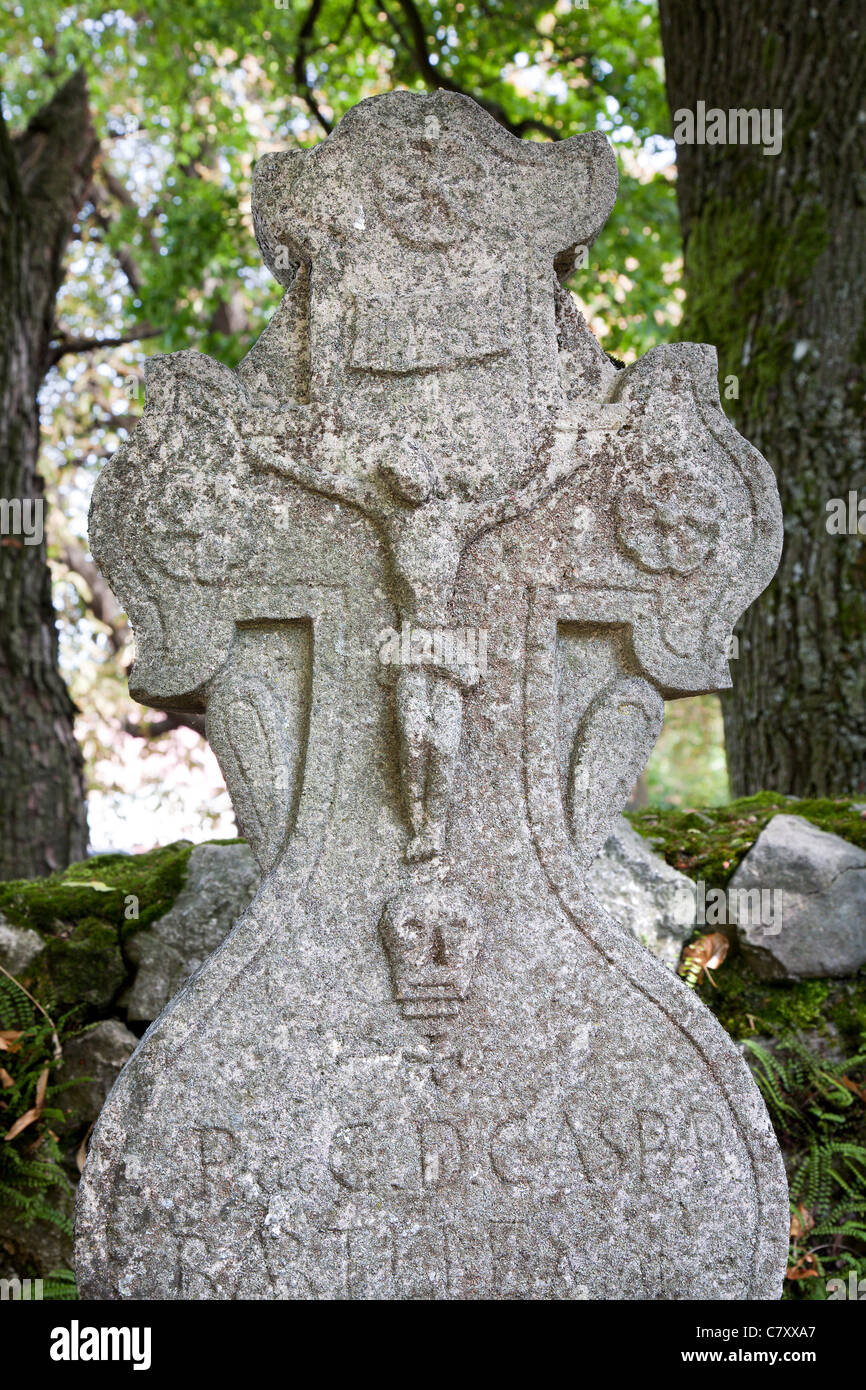 old stone cross from cemetery Stock Photo