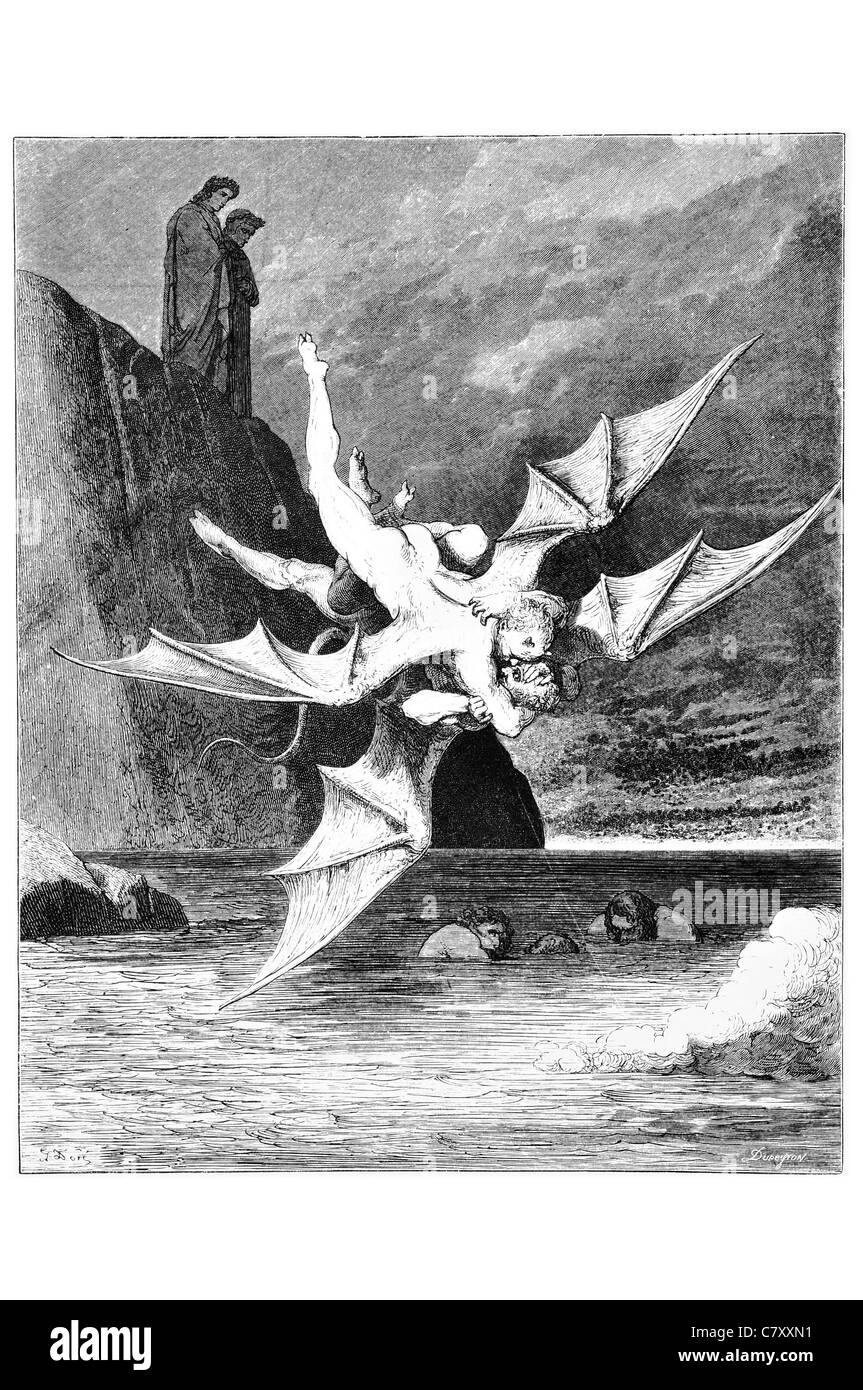 but the other proved a goshawk able to rend well his foe and in the boiling lake both fell  Winged demons demon monster monsters Stock Photo