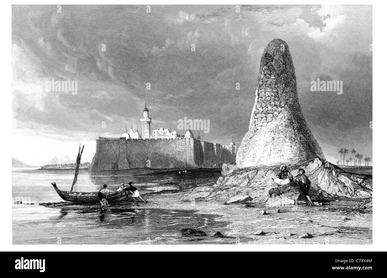 Burj-Er-Roos Tower Of Skulls Lighthouse Boat bones bone skull deterrent Coast coastal horror grim death genocide murder Stock Photo