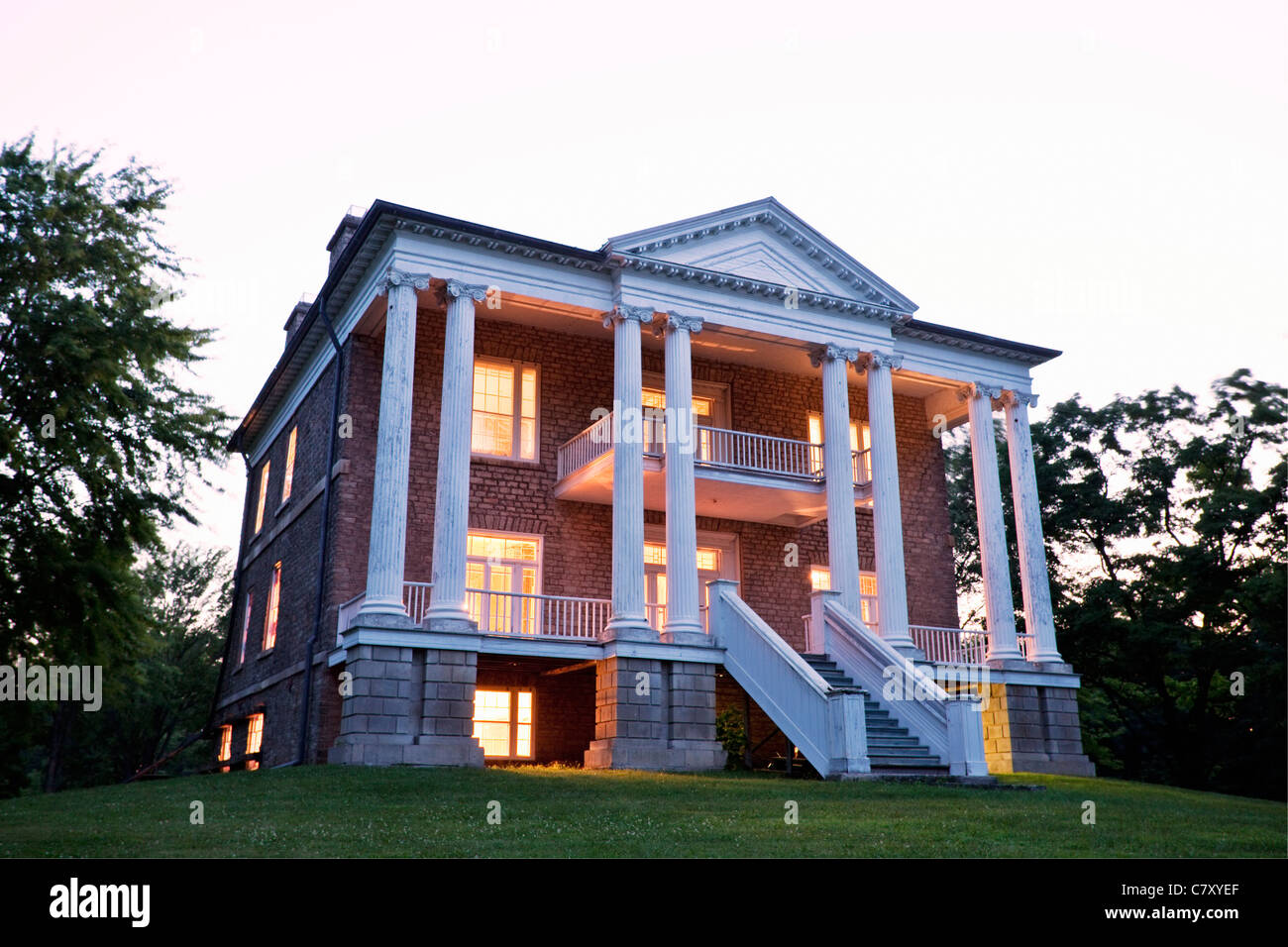 Canada, Ontario, Queenston, Willowbank is a Greek Revival house built in 1834 and is a National Historic Site in Canada.  School of Restoration Stock Photo