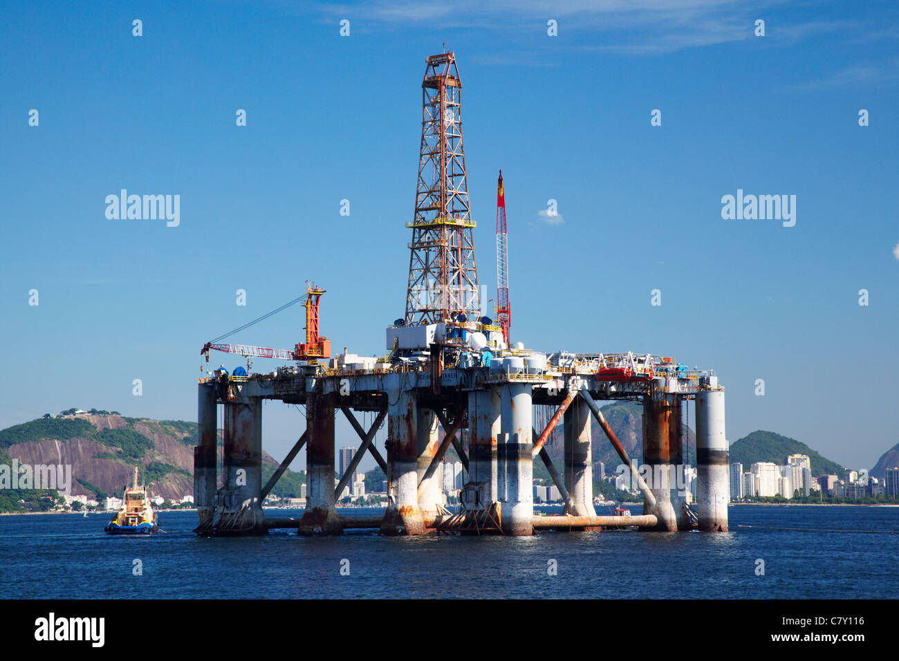 Oil rig, Guanabara Bay, Rio de Janeiro, Brazil, South America Stock Photo
