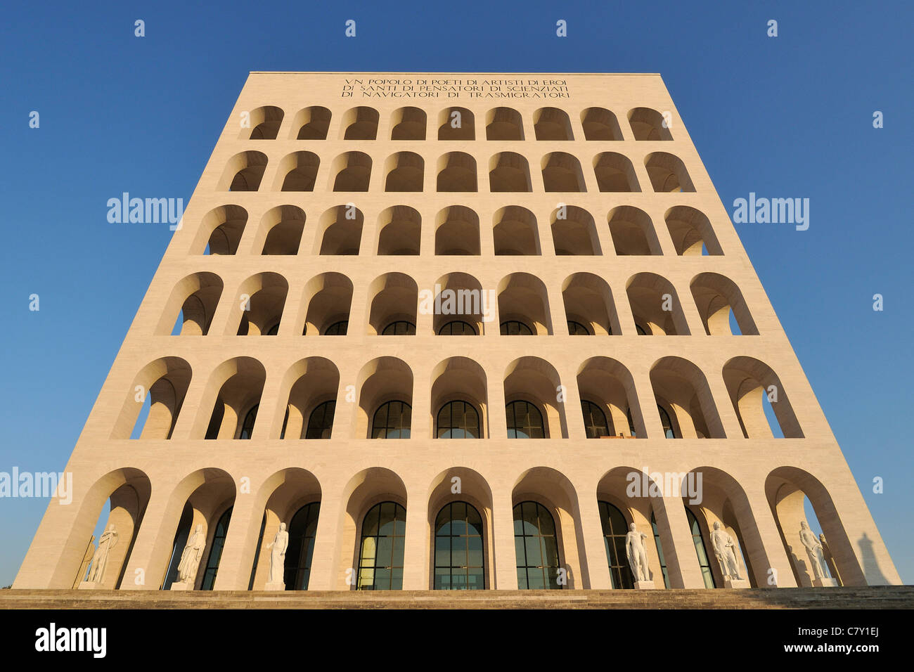 Rome. Italy. EUR. Palazzo della Civiltà Italiana aka Palazzo della Civiltà del Lavoro. Stock Photo