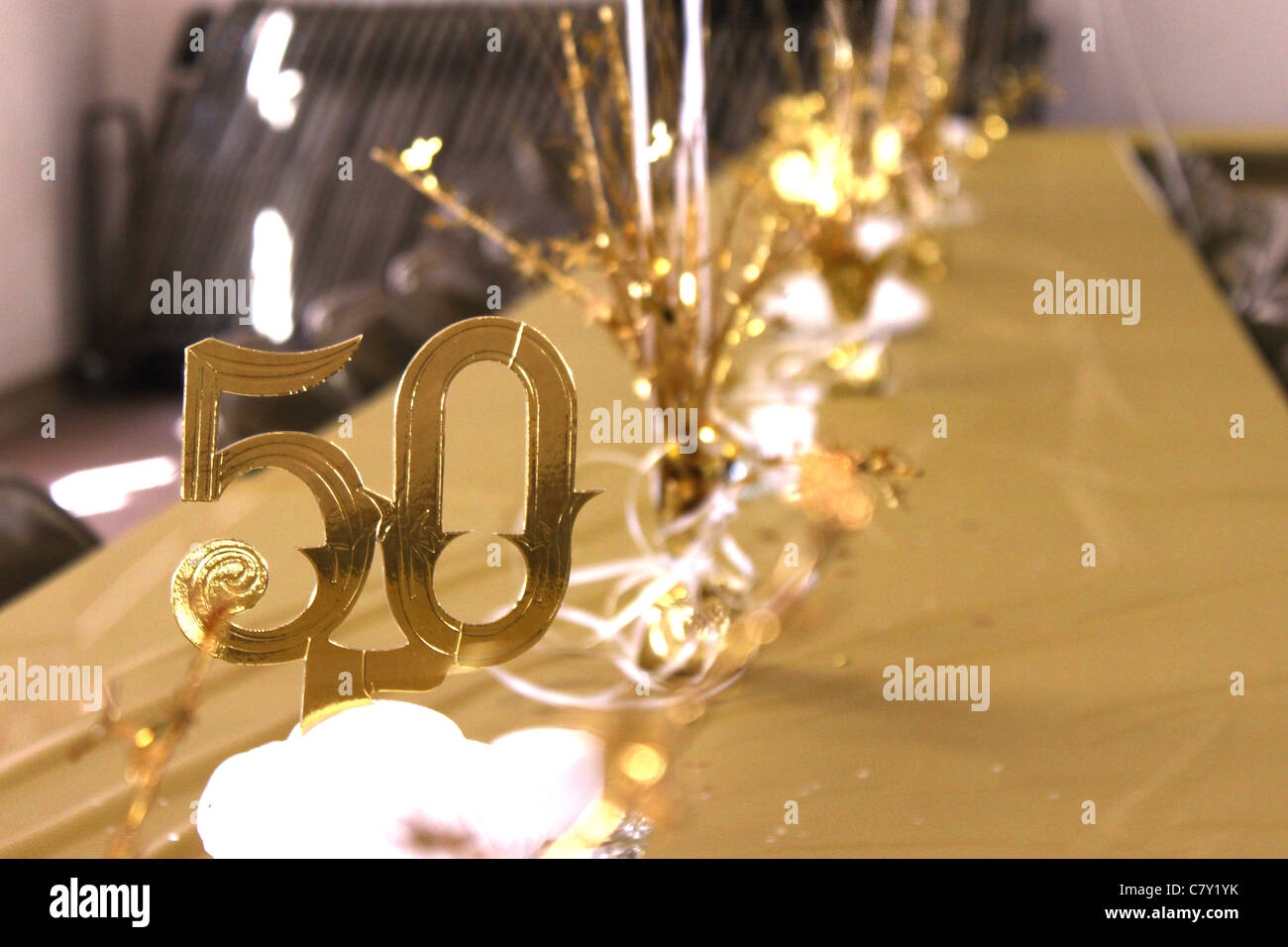 Decorated table at a 50th wedding anniversary Stock Photo - Alamy